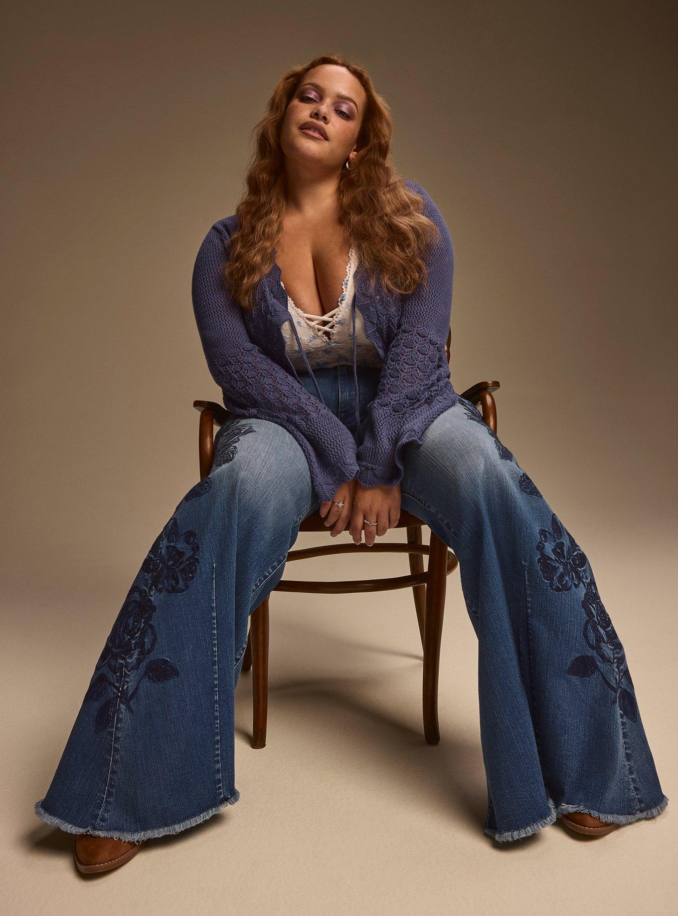 Festi High Rise Embroidered Super Flare Jeans