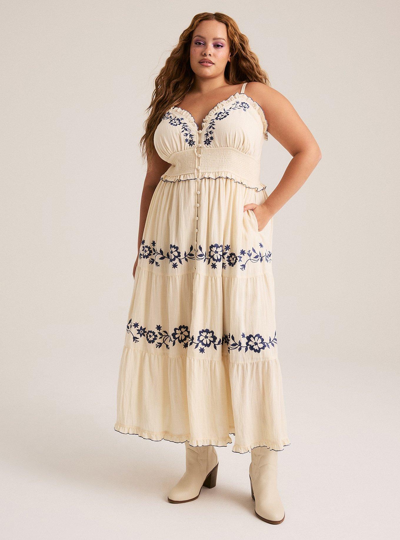 Festi Embroidered Tiered Maxi Dress