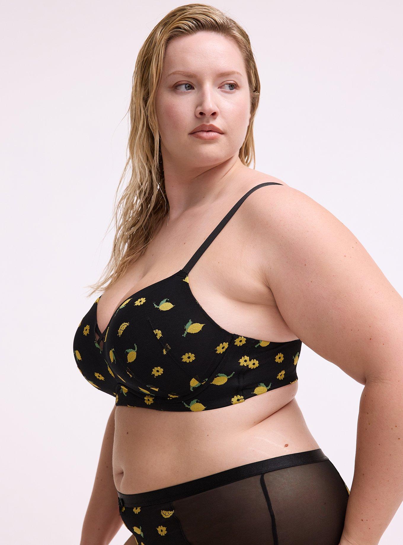 Wire-Free Push-Up Mesh Embroidered Bra, LEMONS FAUX EMBROIDERY BLACK, alternate