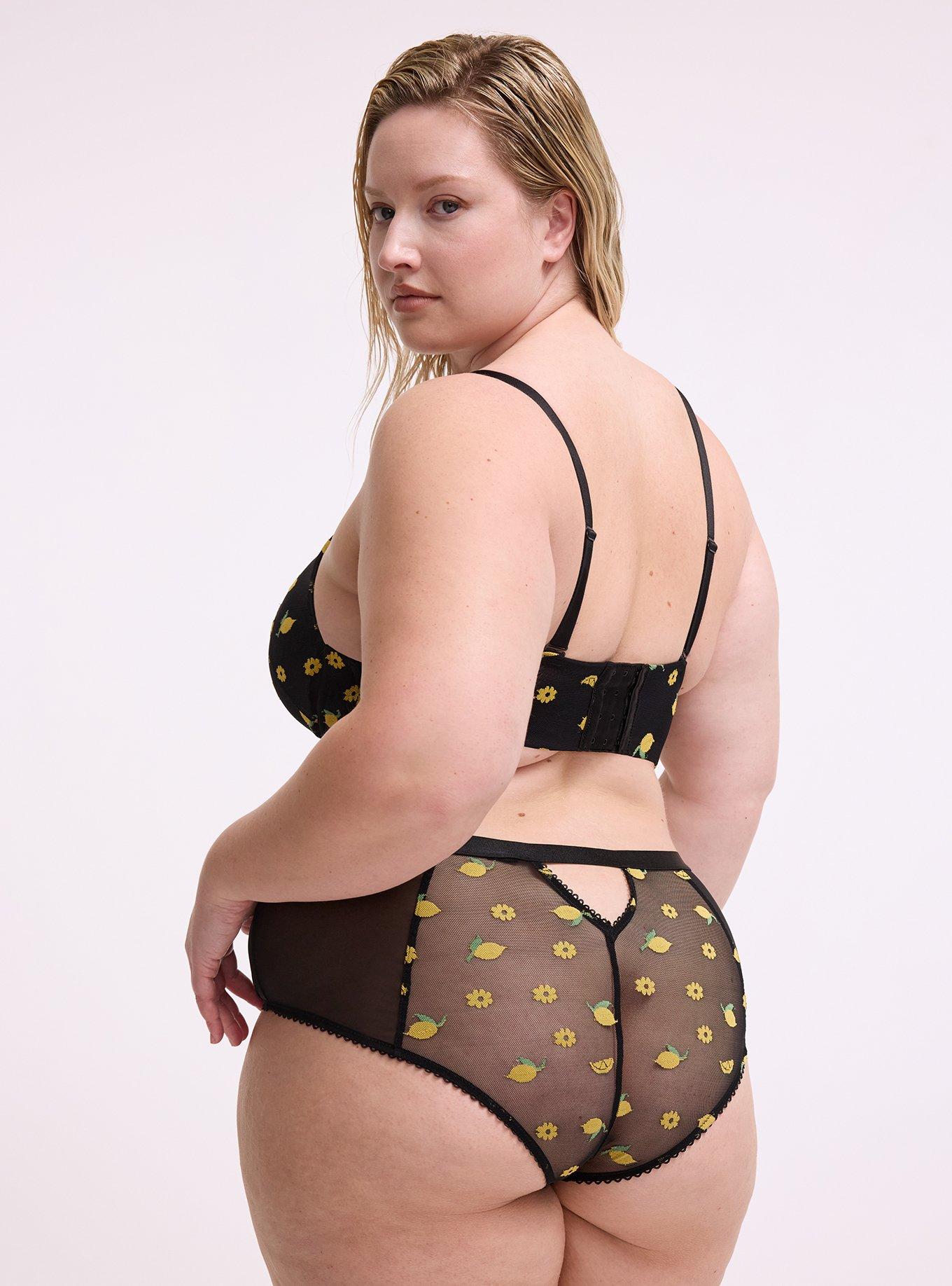 Wire-Free Push-Up Mesh Embroidered Bra, LEMONS FAUX EMBROIDERY BLACK, alternate