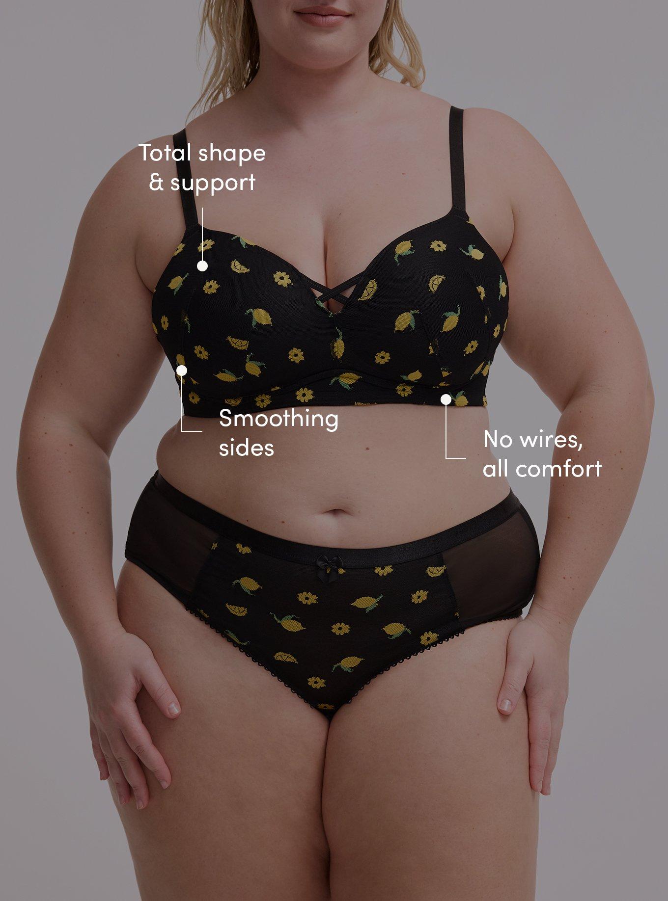 Wire-Free Push-Up Mesh Embroidered Bra, LEMONS FAUX EMBROIDERY BLACK, alternate