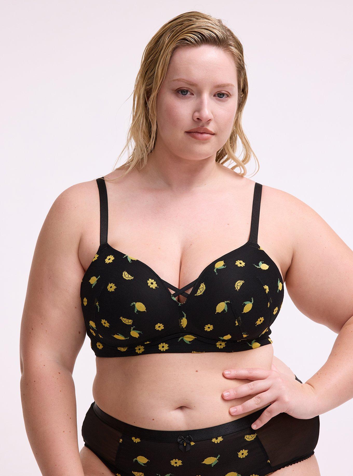 Wire-Free Push-Up Faux Embroidered Bra, LEMONS FAUX EMBROIDERY BLACK, hi-res