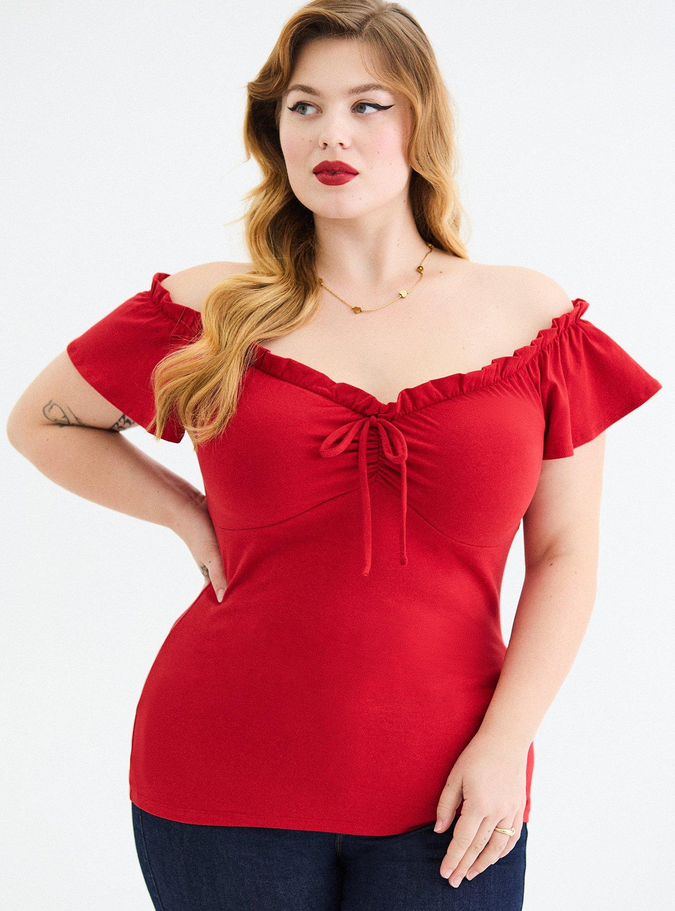 Retro Chic Off-Shoulder Flutter Sleeve Top, SCARLET SAGE, alternate