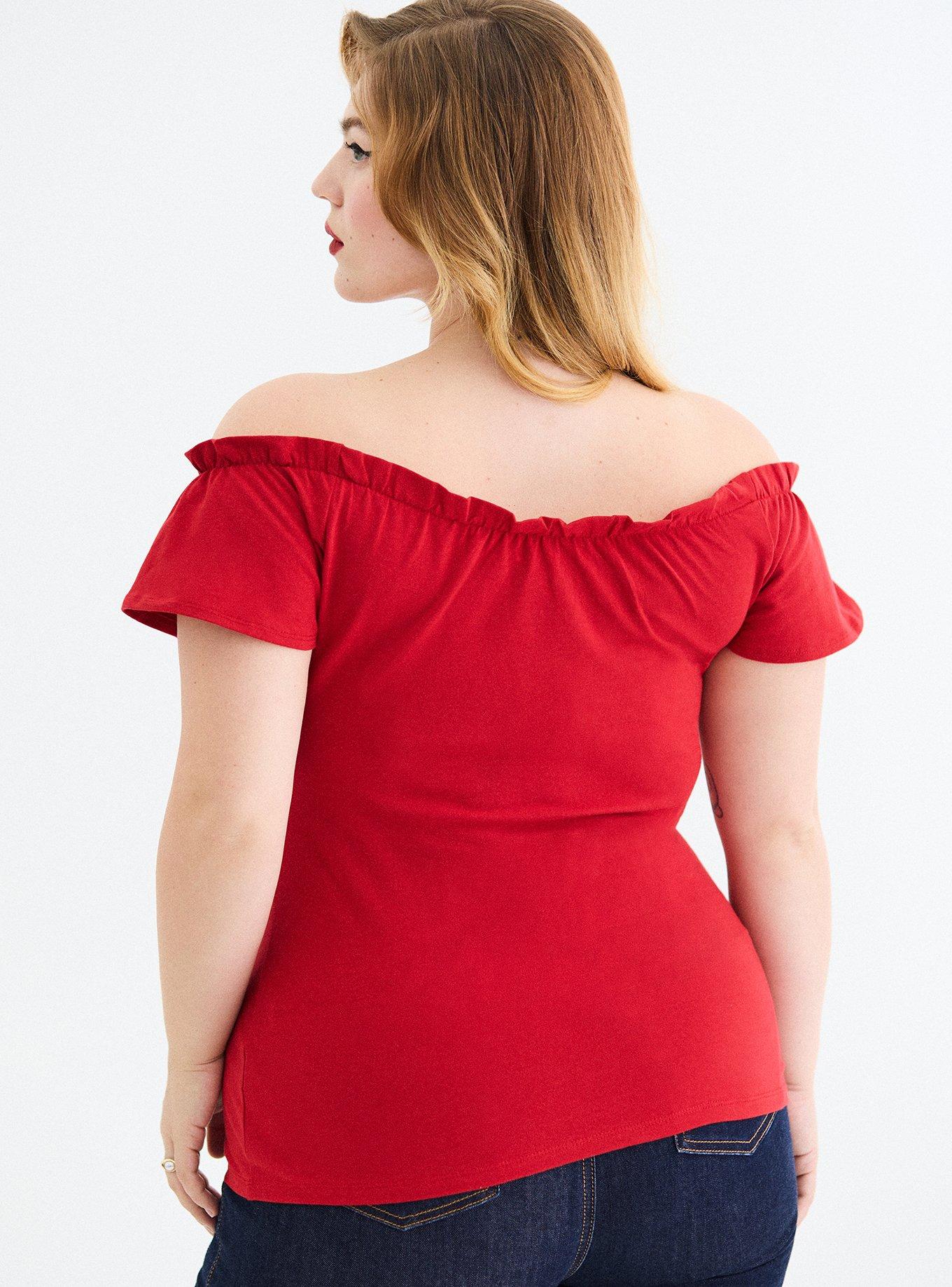 Retro Chic Off-Shoulder Flutter Sleeve Top, SCARLET SAGE, alternate