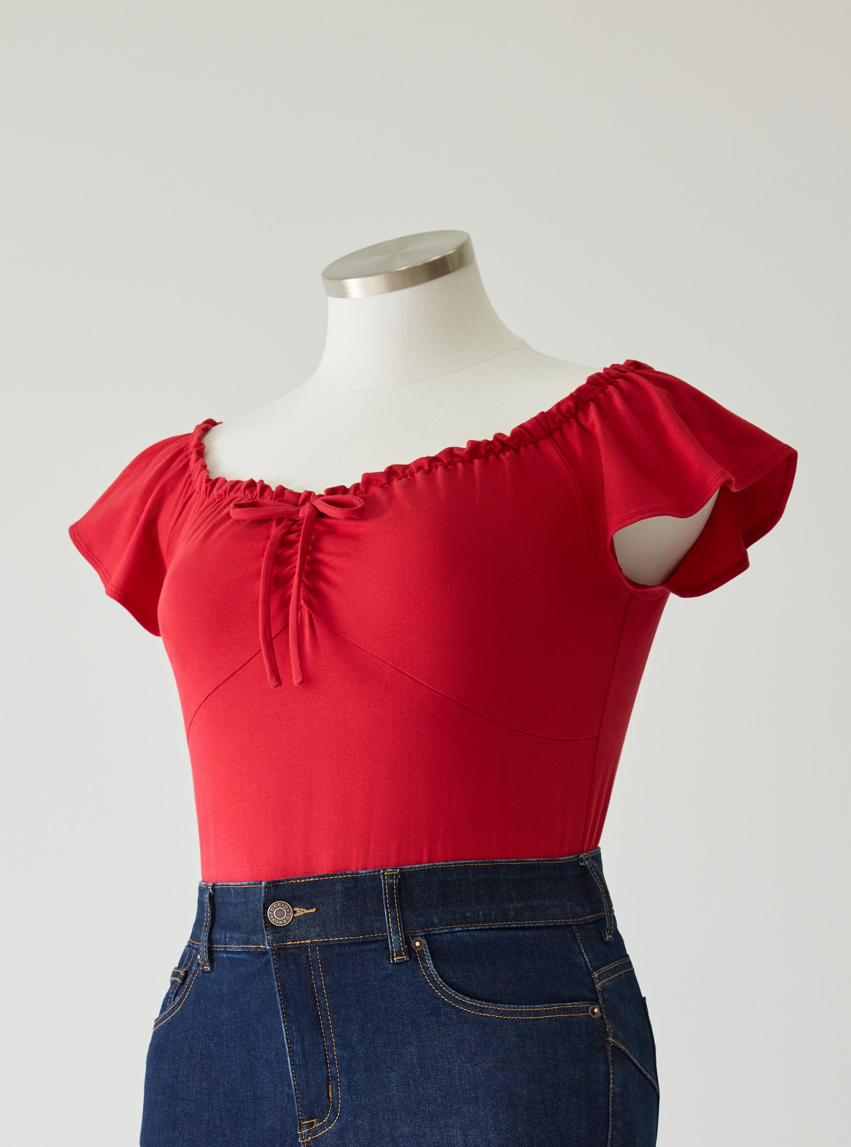 Retro Chic Off-Shoulder Flutter Sleeve Top, SCARLET SAGE, hi-res