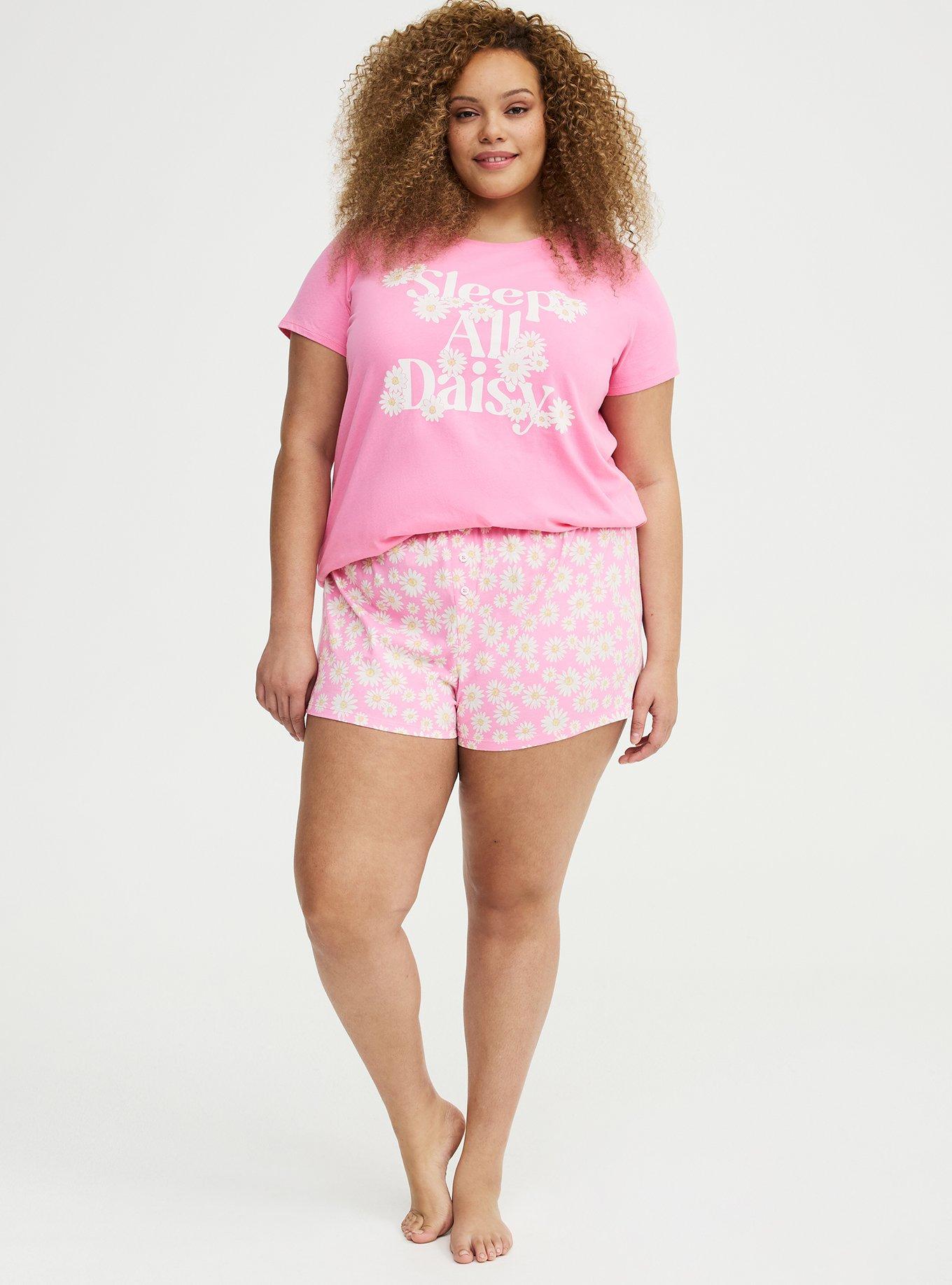 Cotton Sleep Short, SPRINKLED DAISIES FLORAL PINK, hi-res