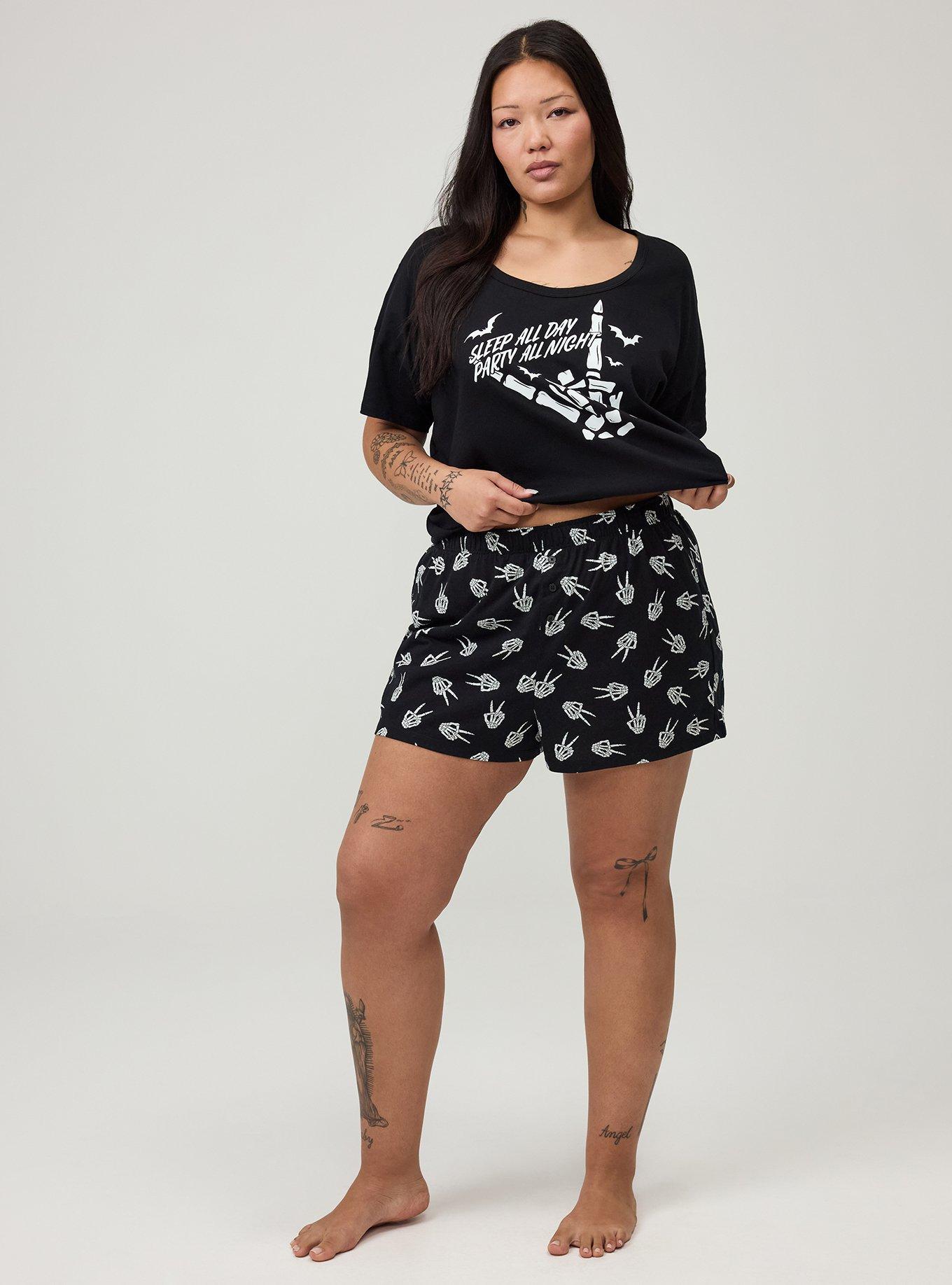 Cotton Sleep Short, PEACE SKELLY HANDS BLACK, hi-res