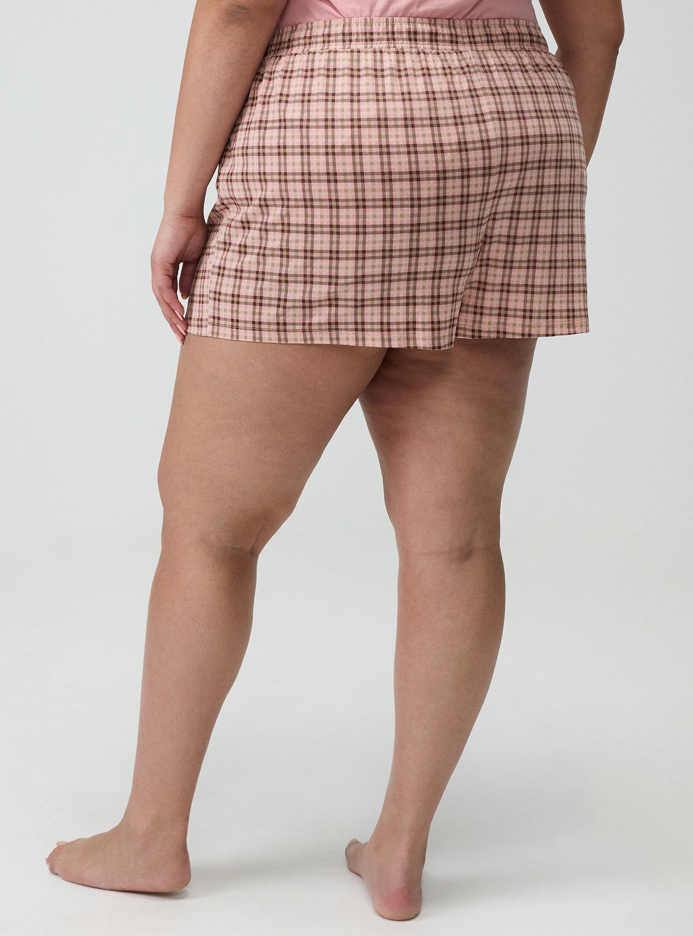 Plus Size Cotton Sleep Short, BELLS PLAID PINK, alternate