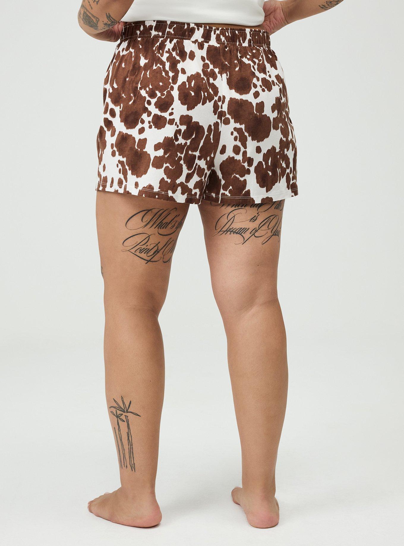 Plus Size Cotton Sleep Short, COW PRINT WHITE, alternate