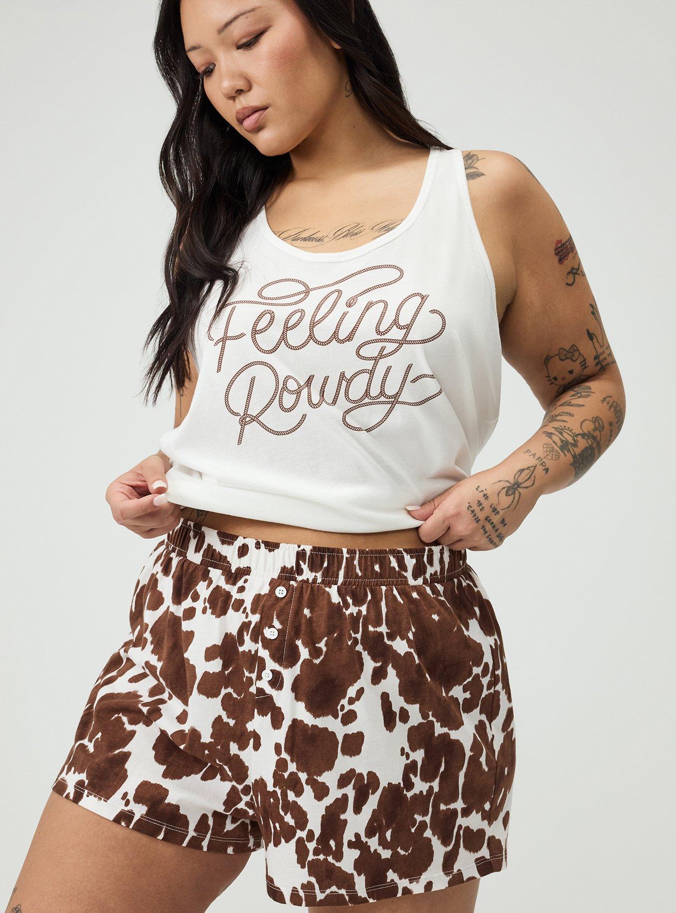 Plus Size Cotton Sleep Short, COW PRINT WHITE, alternate