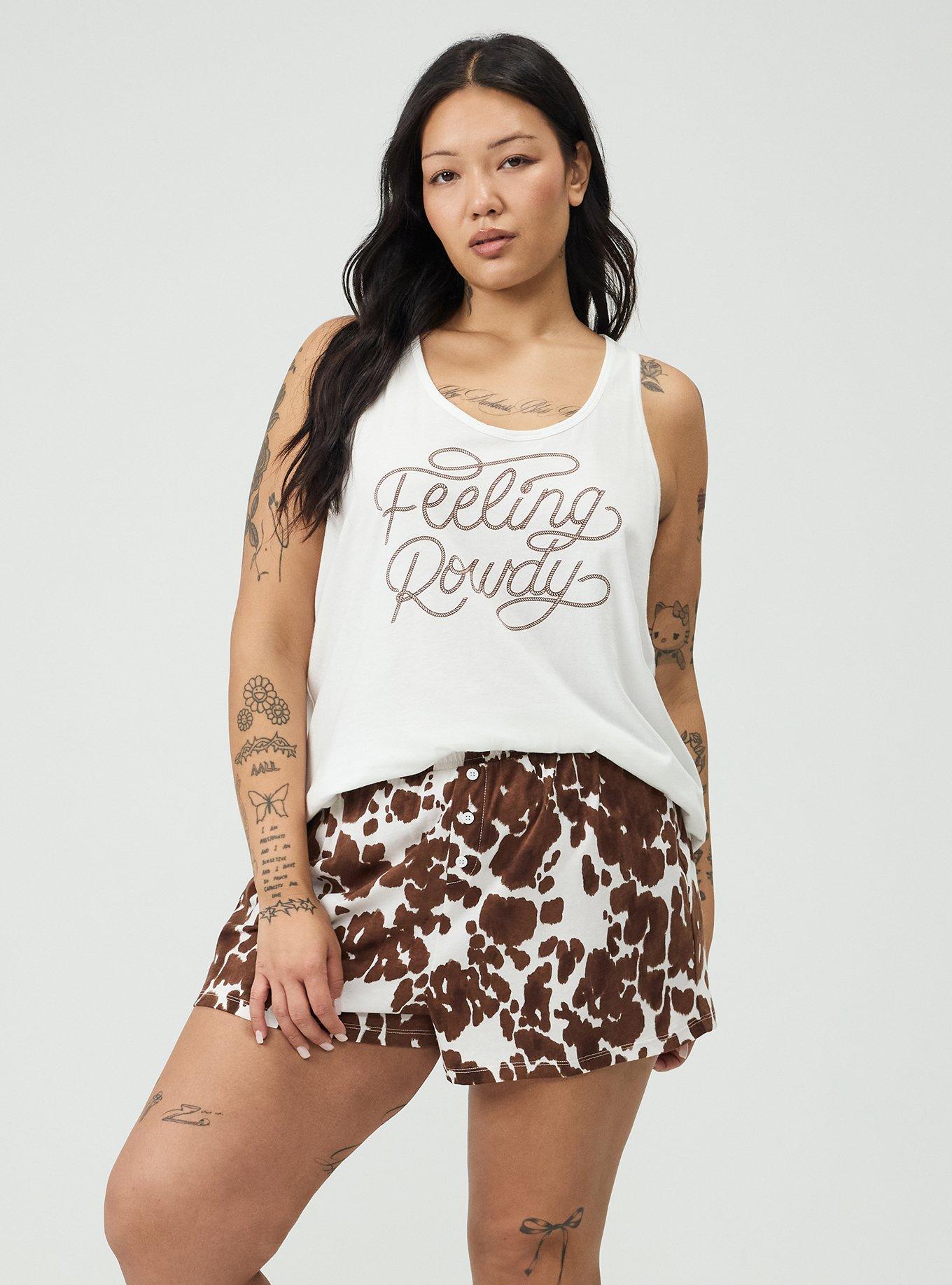 Plus Size Cotton Sleep Short, COW PRINT WHITE, hi-res