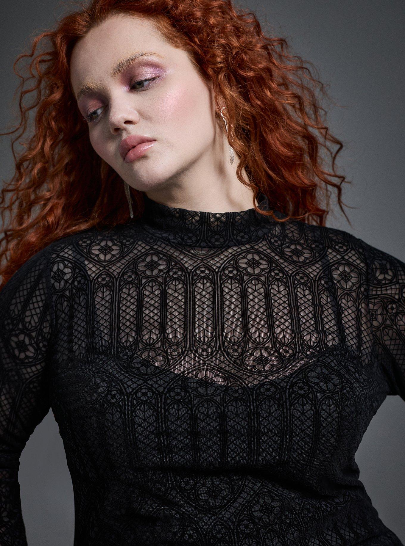 Nightfall Mock Neck Maxi Dress, GOTHIC WINDOWS BLACK, alternate