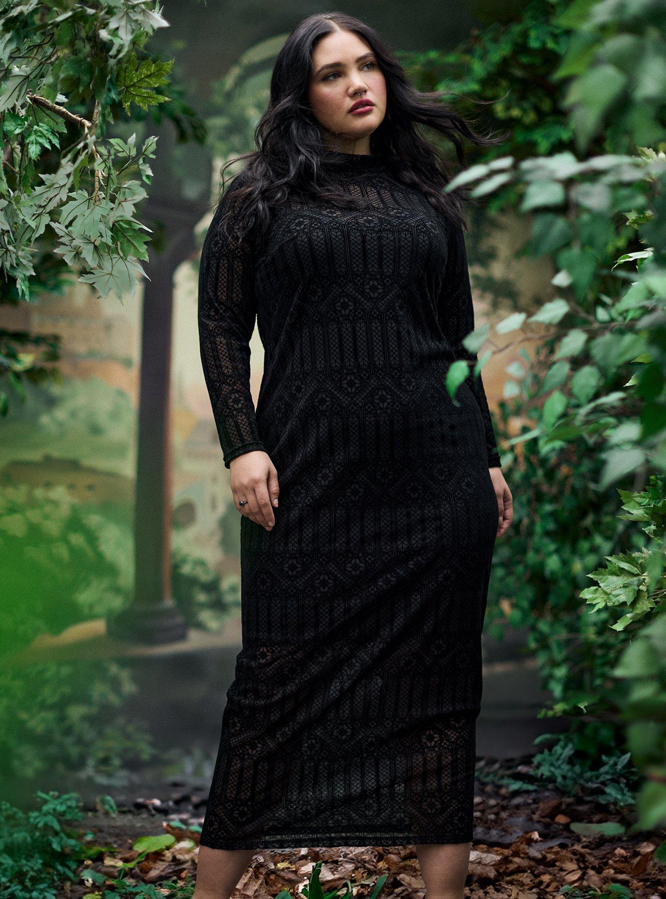 Lindaworks レイヤードトップス ブラック Mサイズ Women's Plus Size Luna Lace Mock Neck Dress - Black - Curvy Sense