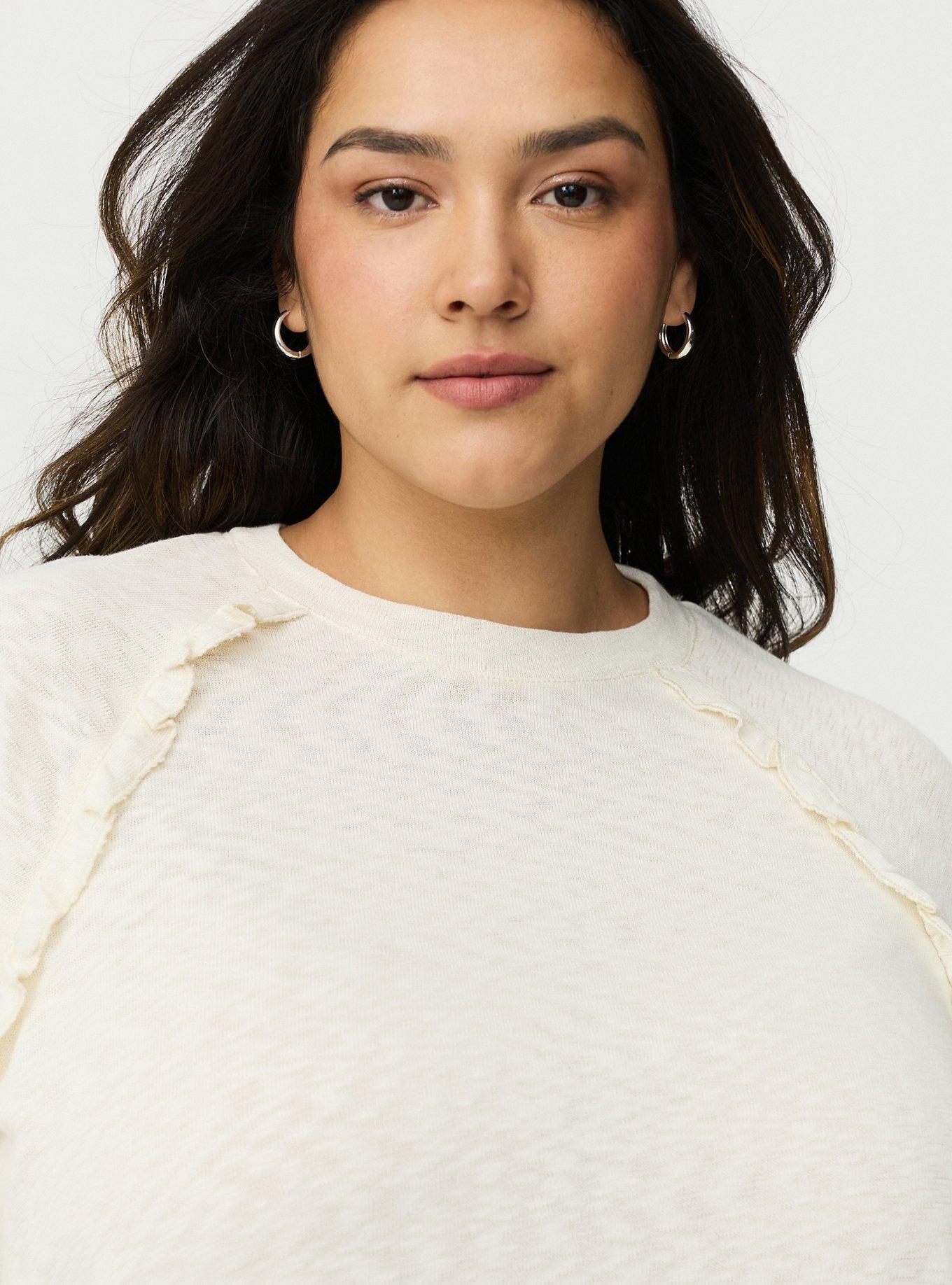 Slub Knit Ruffle Top, WHISPER WHITE, alternate