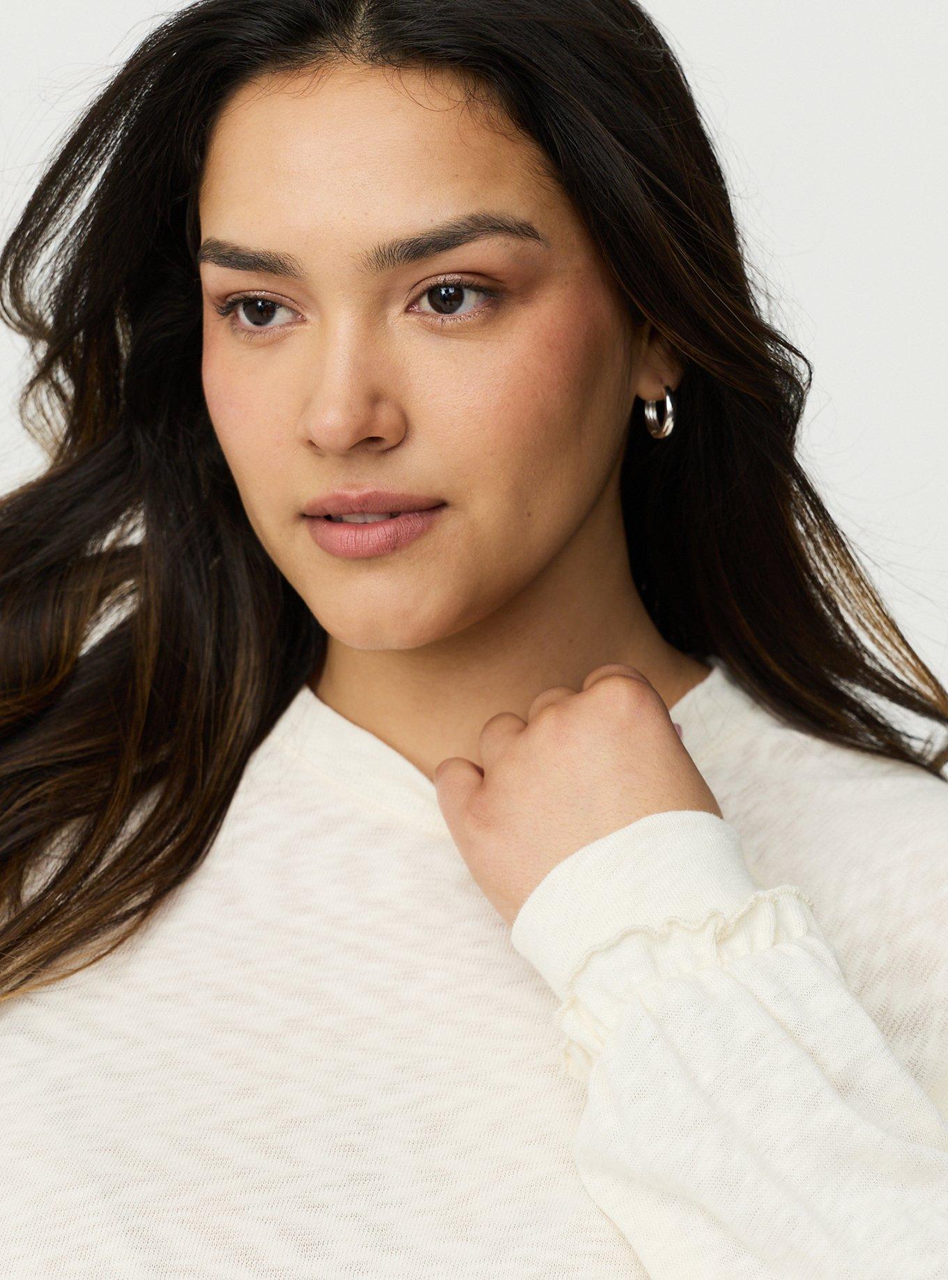 Slub Knit Ruffle Top, WHISPER WHITE, alternate