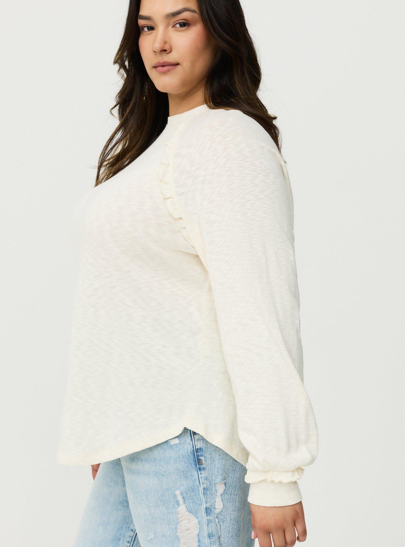 Slub Knit Ruffle Top, WHISPER WHITE, alternate