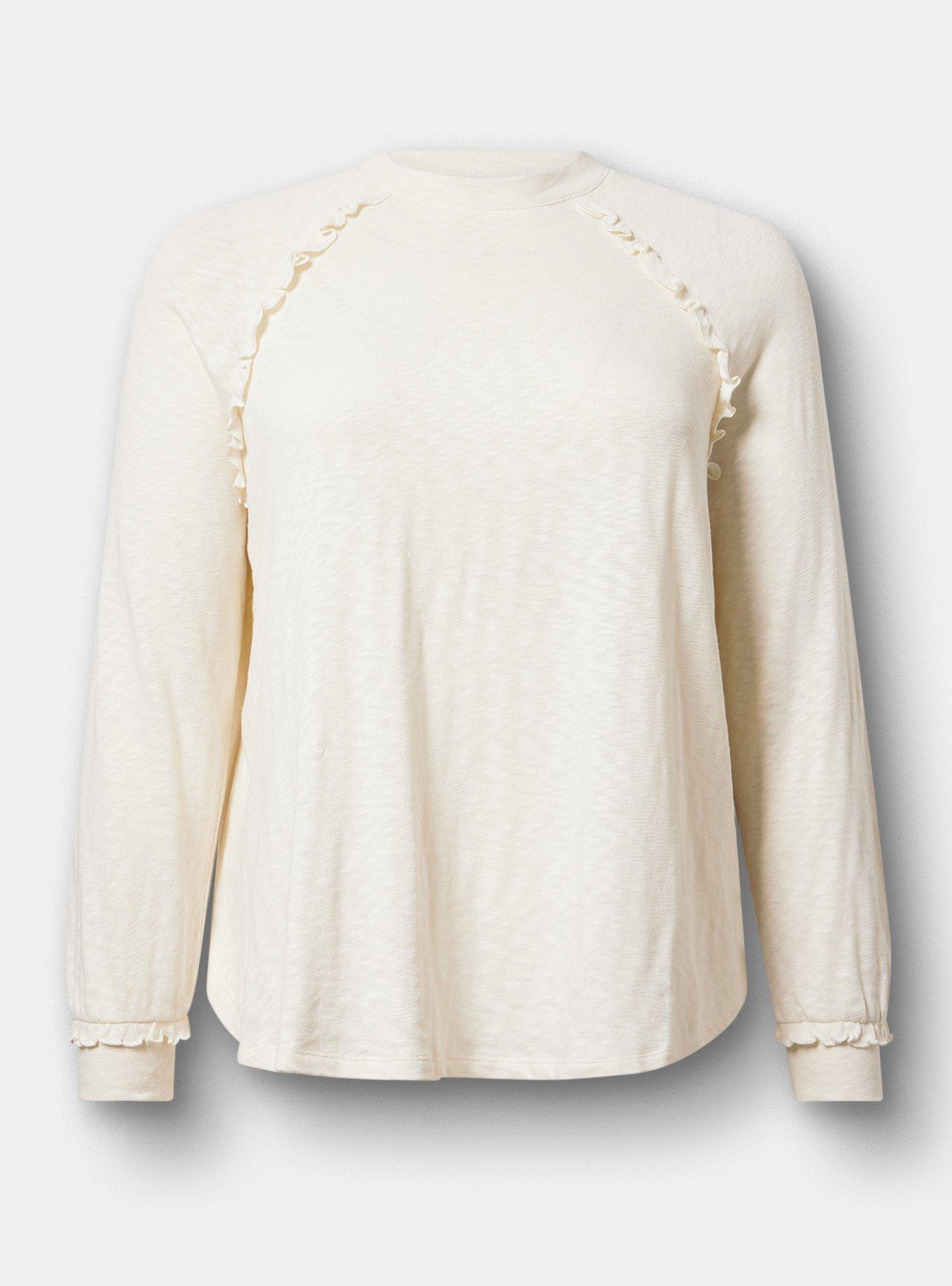 Slub Knit Ruffle Top, WHISPER WHITE, hi-res
