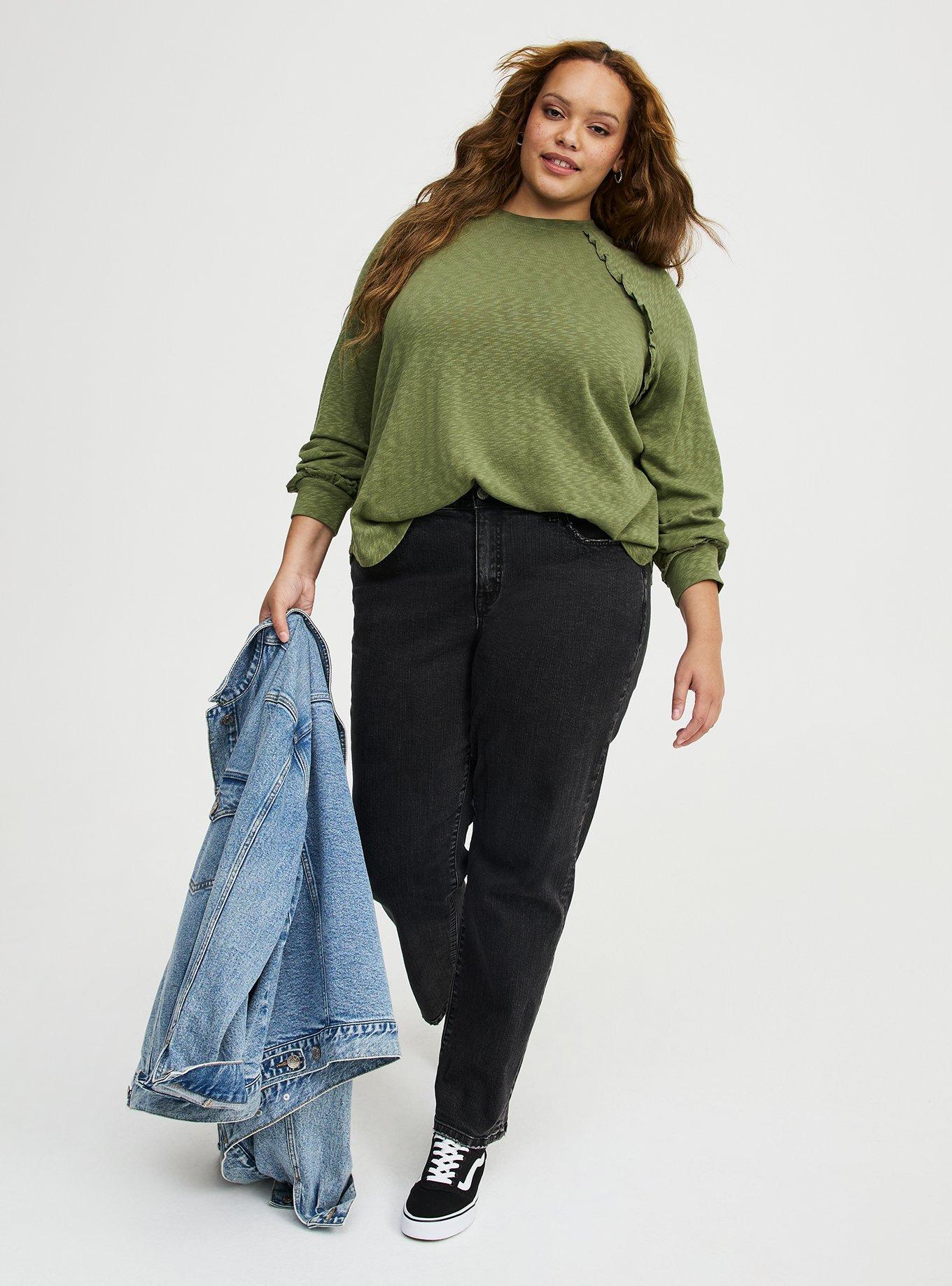 Slub Knit Ruffle Top, OLIVINE, alternate