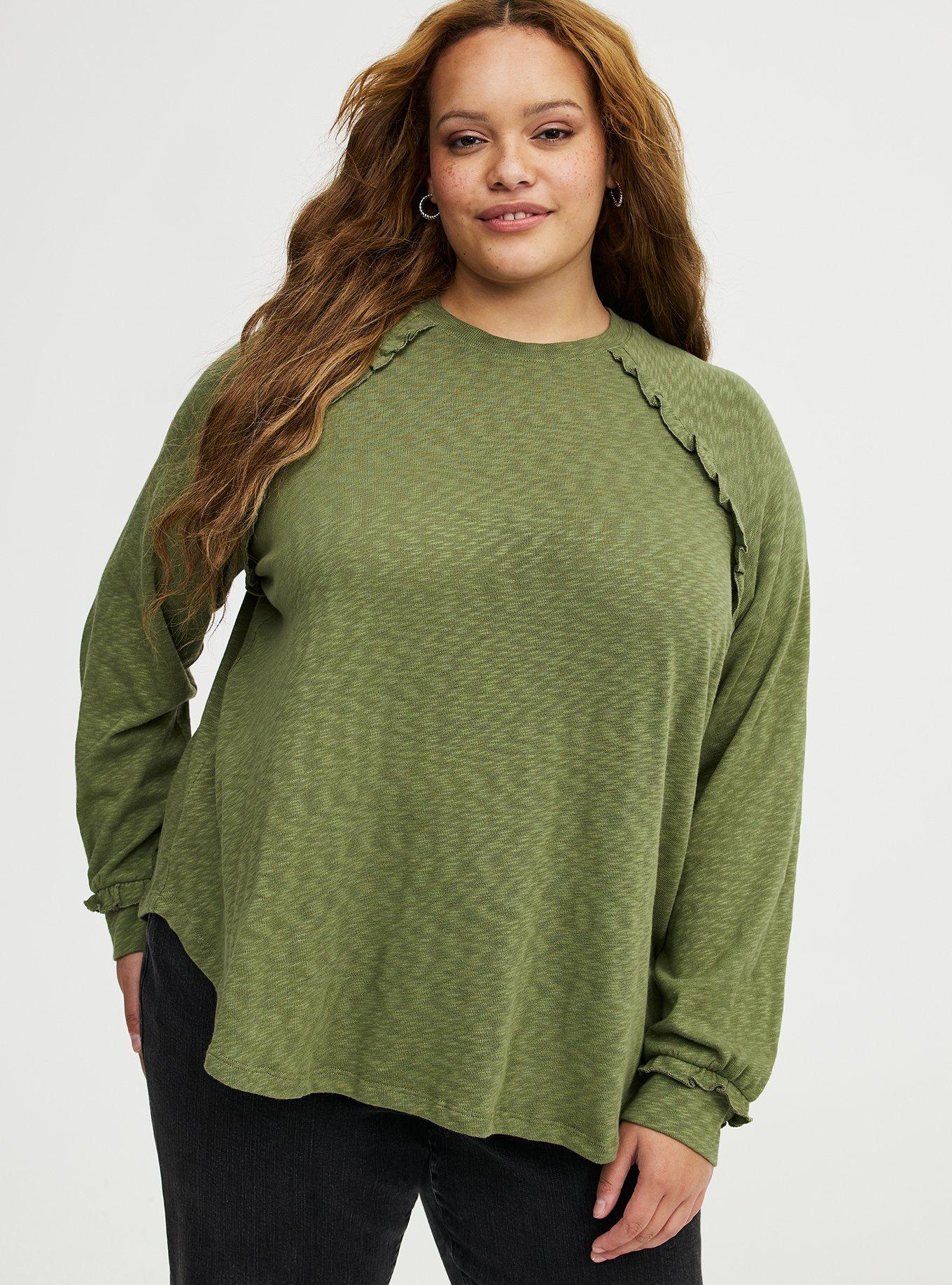 Slub Knit Ruffle Top, OLIVINE, alternate