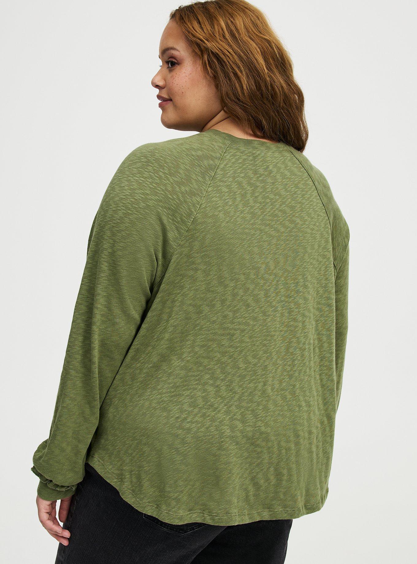 Slub Knit Ruffle Top, OLIVINE, alternate