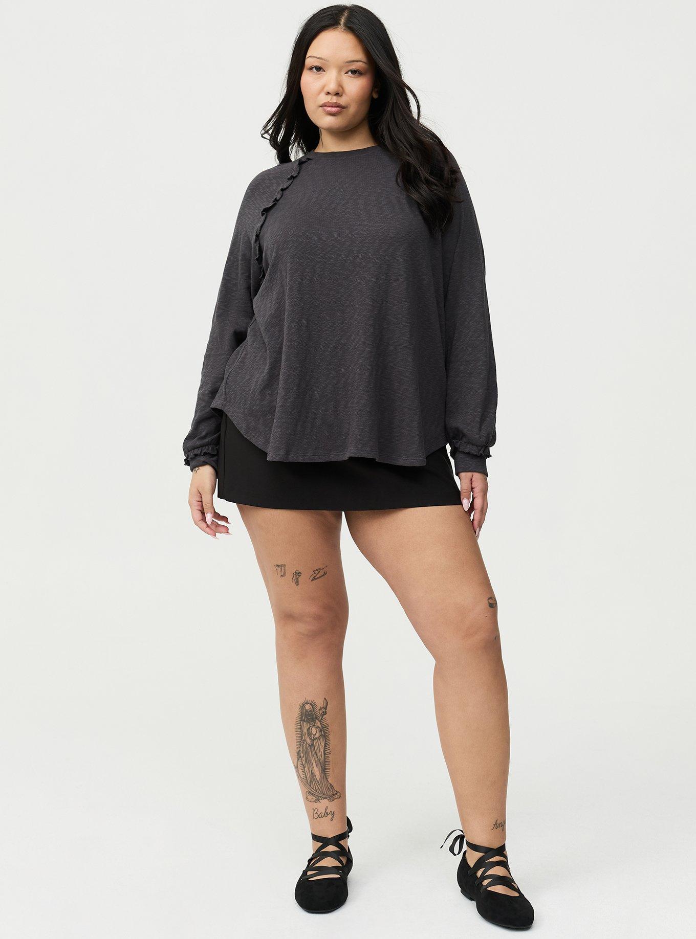 Slub Knit Ruffle Top, OBSIDIAN, alternate