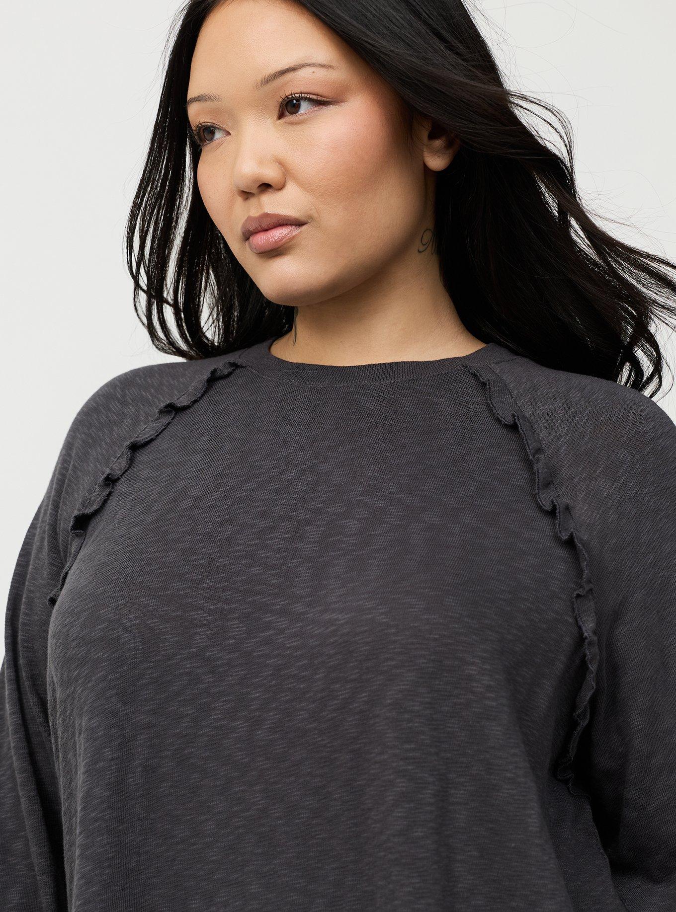 Slub Knit Ruffle Top, OBSIDIAN, alternate