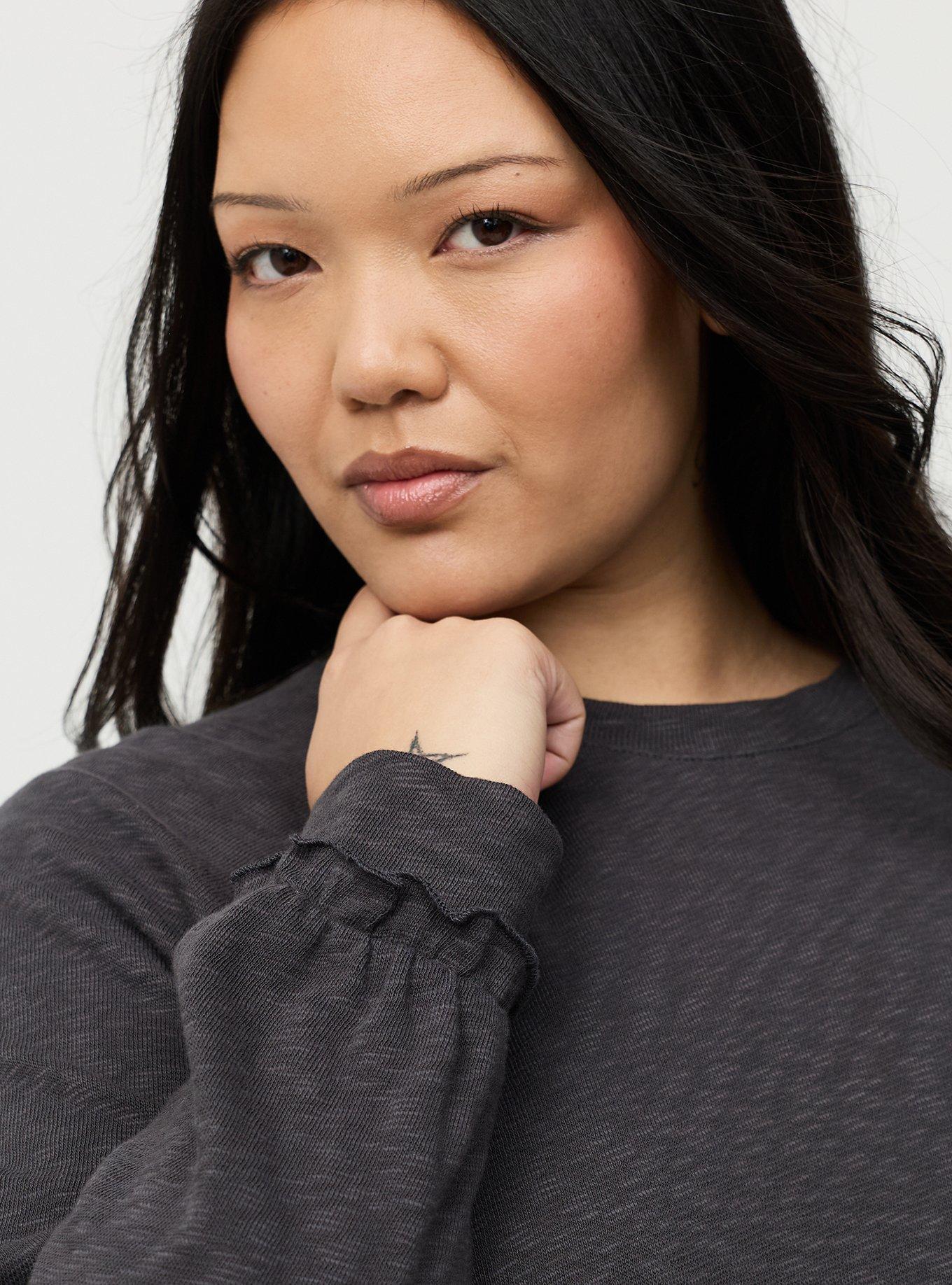 Slub Knit Ruffle Top, OBSIDIAN, alternate