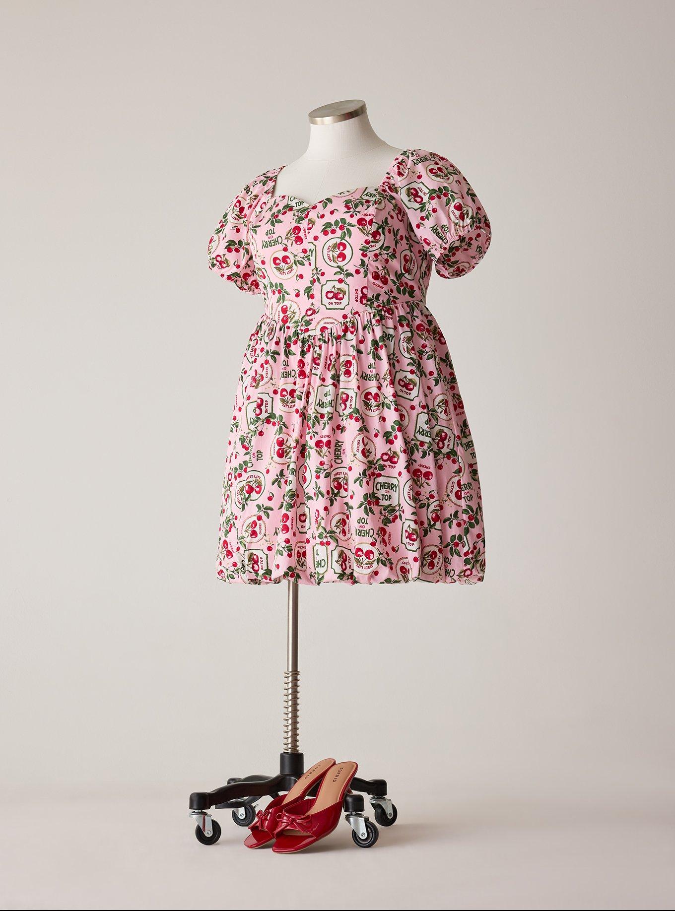 Retro Chic Bubble Mini Dress, CHERRY ON TOP PINK, hi-res