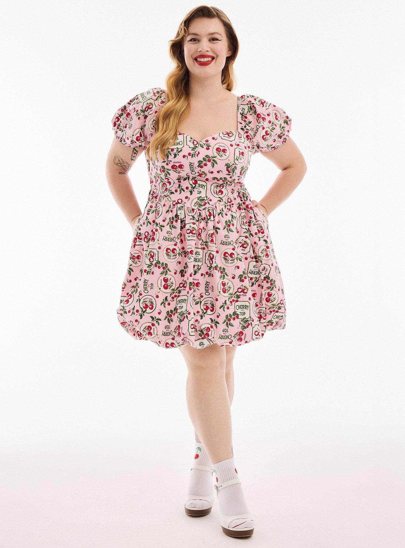 Retro Chic Bubble Midi Dress, CHERRY ON TOP PINK, hi-res