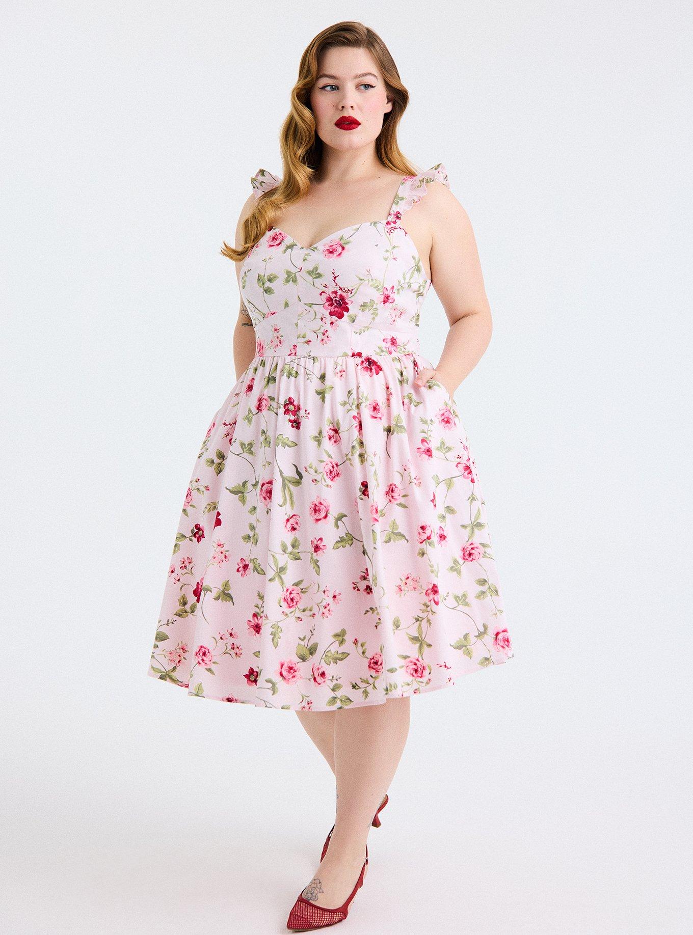 Retro Chic Flutter Sleeve Poplin Midi Dress, SISTER FLORAL SMALL PINK, alternate