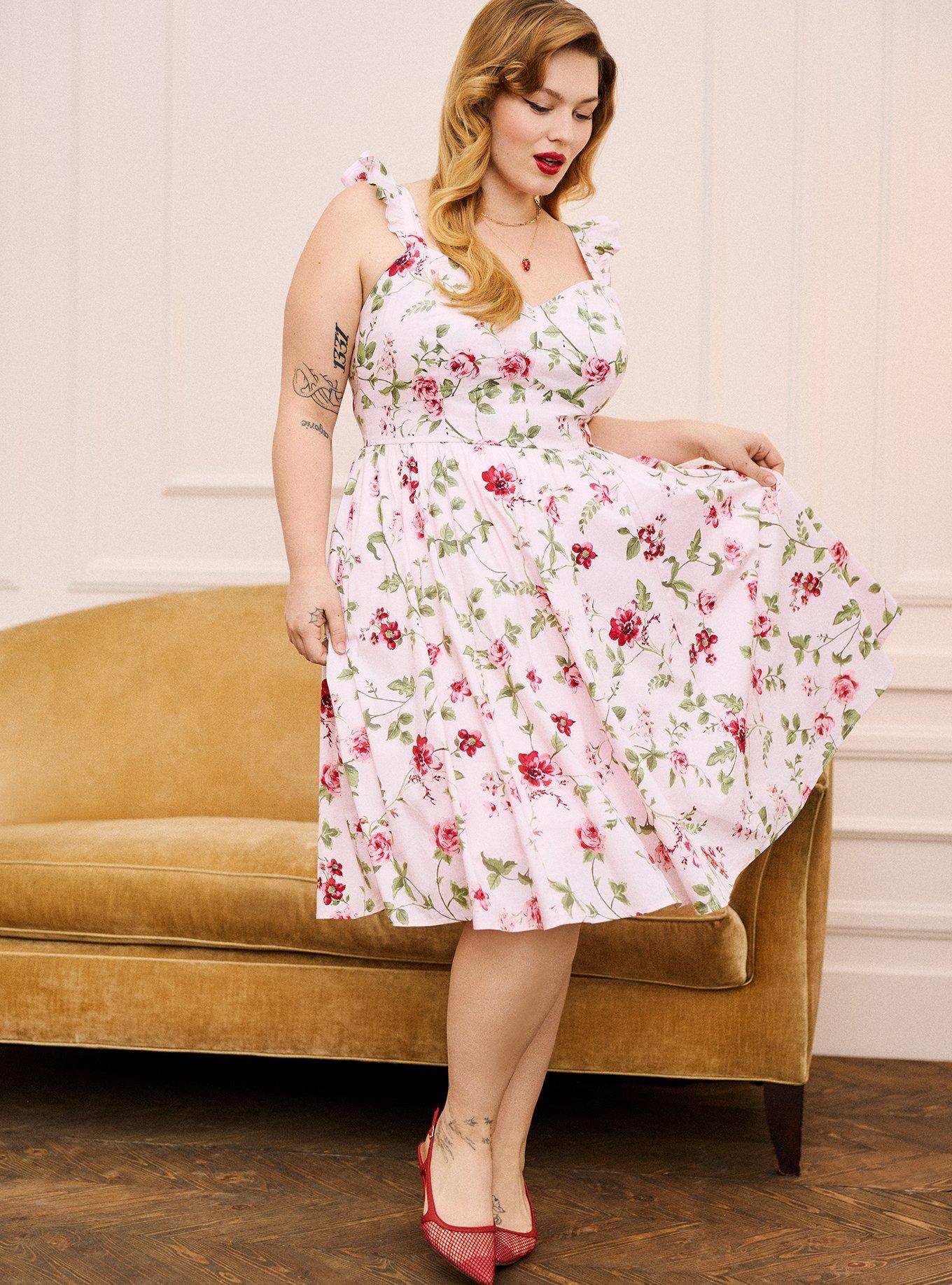 Retro Chic Flutter Sleeve Poplin Midi Dress, SISTER FLORAL SMALL PINK, alternate