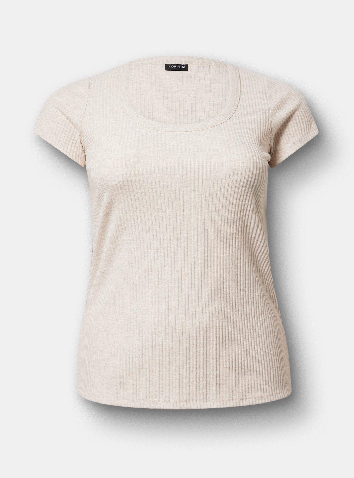 Hacci Rib Scoop Top, OATMEAL HEATHER, hi-res