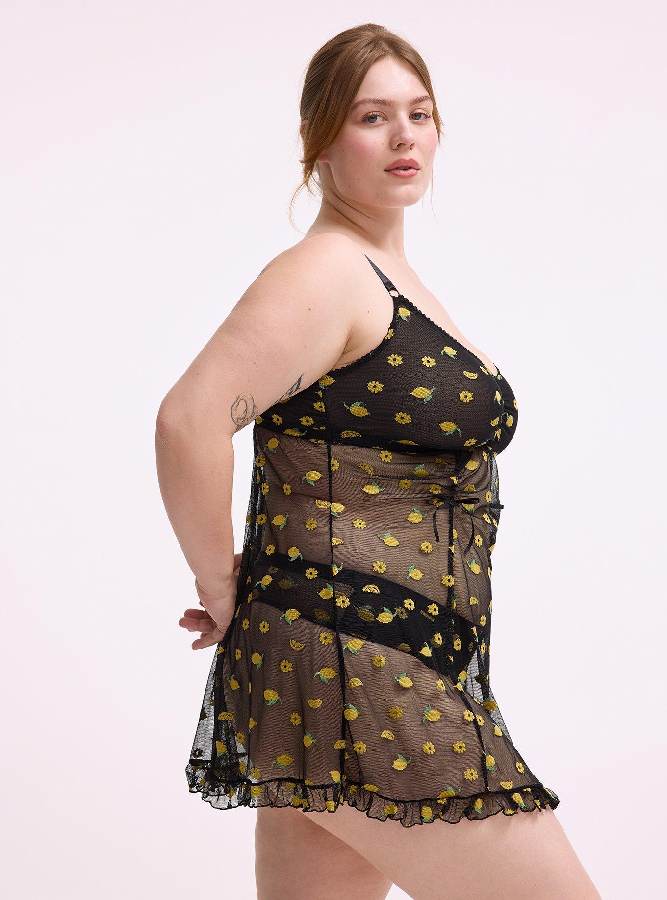 Pretty Lemons Fit & Flare Wireless Babydoll Dress, LEMONS FAUX EMBROIDERY BLACK, alternate