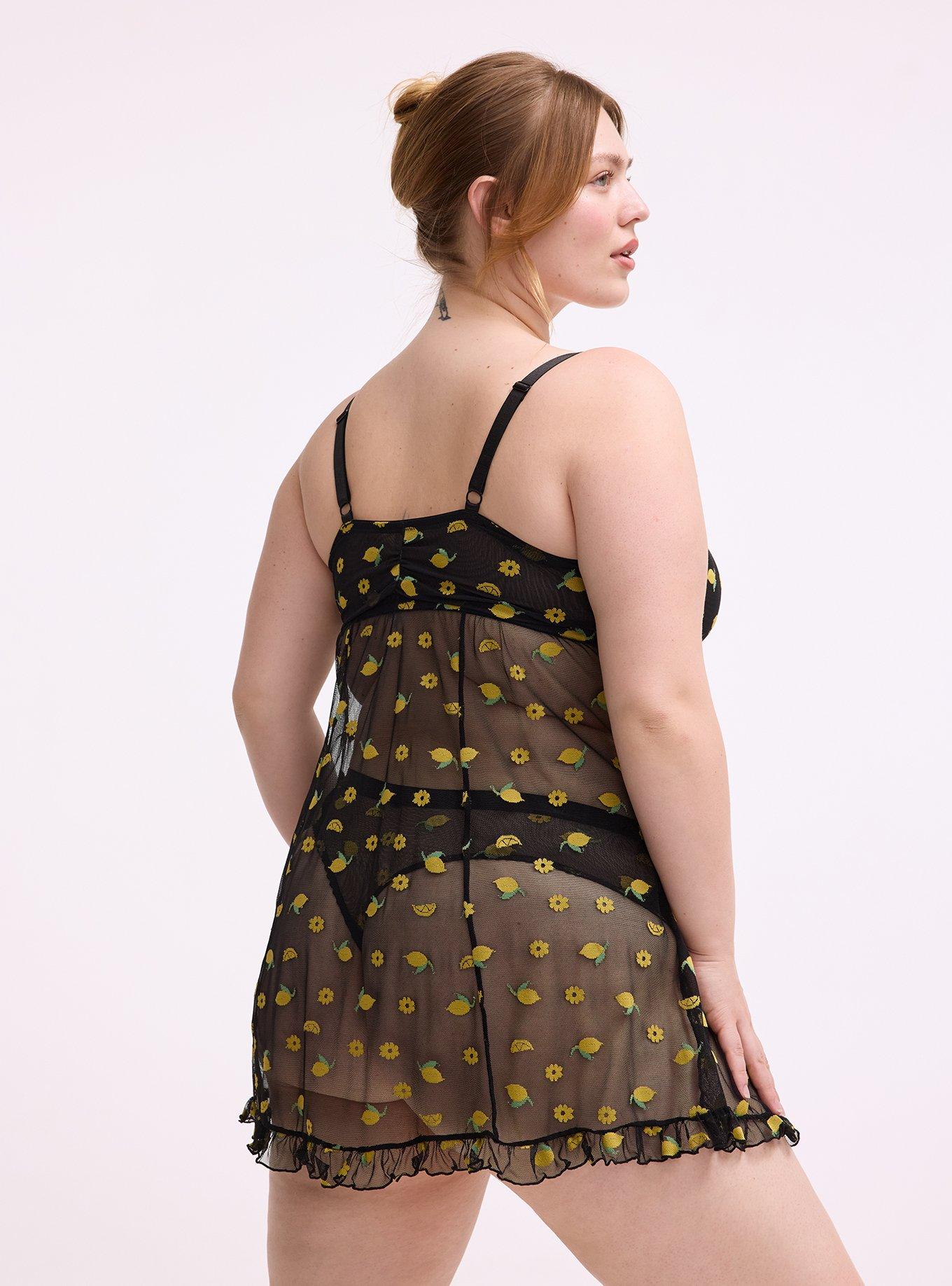 Pretty Lemons Fit & Flare Wireless Babydoll Dress, LEMONS FAUX EMBROIDERY BLACK, alternate