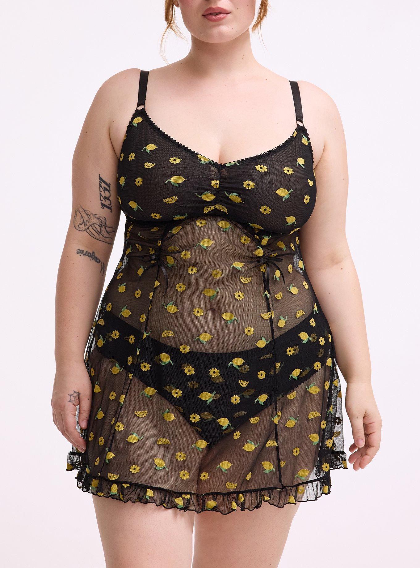 Pretty Lemons Fit & Flare Wireless Babydoll Dress, LEMONS FAUX EMBROIDERY BLACK, alternate