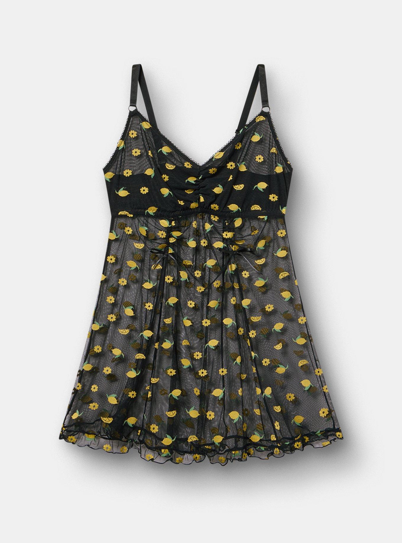 Pretty Lemons Fit & Flare Wireless Babydoll Dress, LEMONS FAUX EMBROIDERY BLACK, hi-res