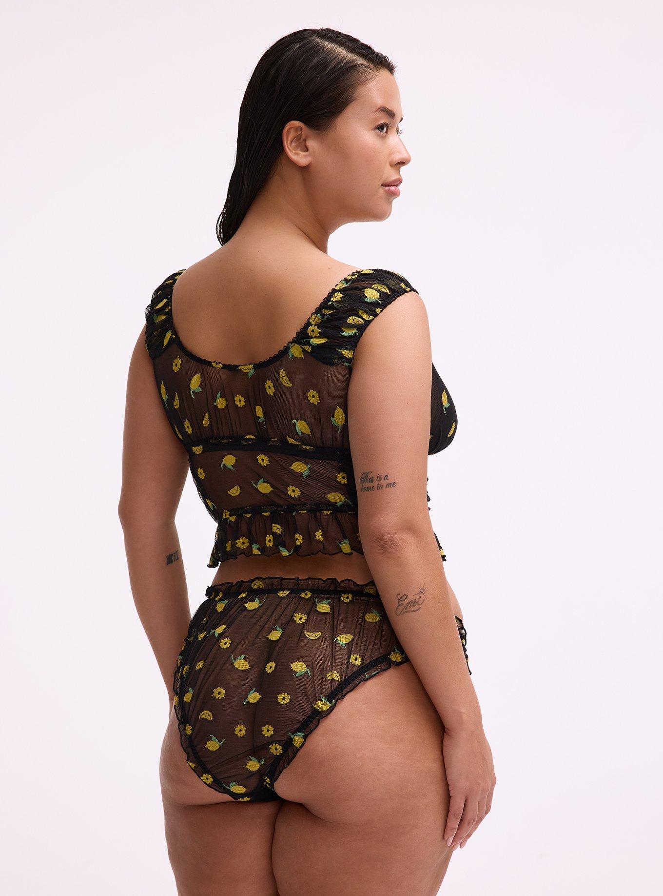 Pretty Lemons Wire-Free Bustier, LEMONS FAUX EMBROIDERY BLACK, alternate