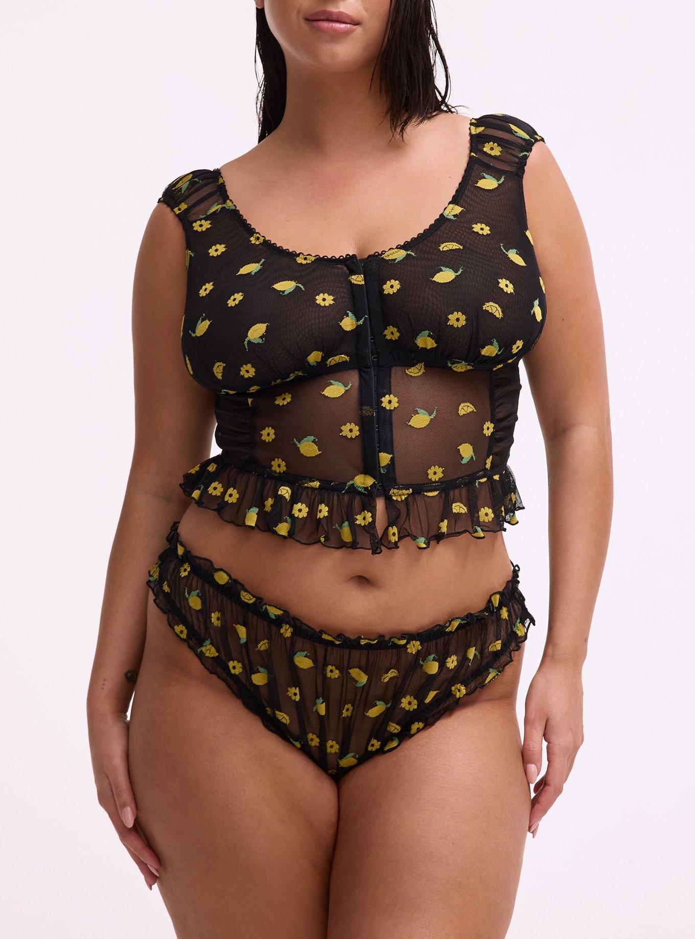 Pretty Lemons Wire-Free Bustier, LEMONS FAUX EMBROIDERY BLACK, alternate