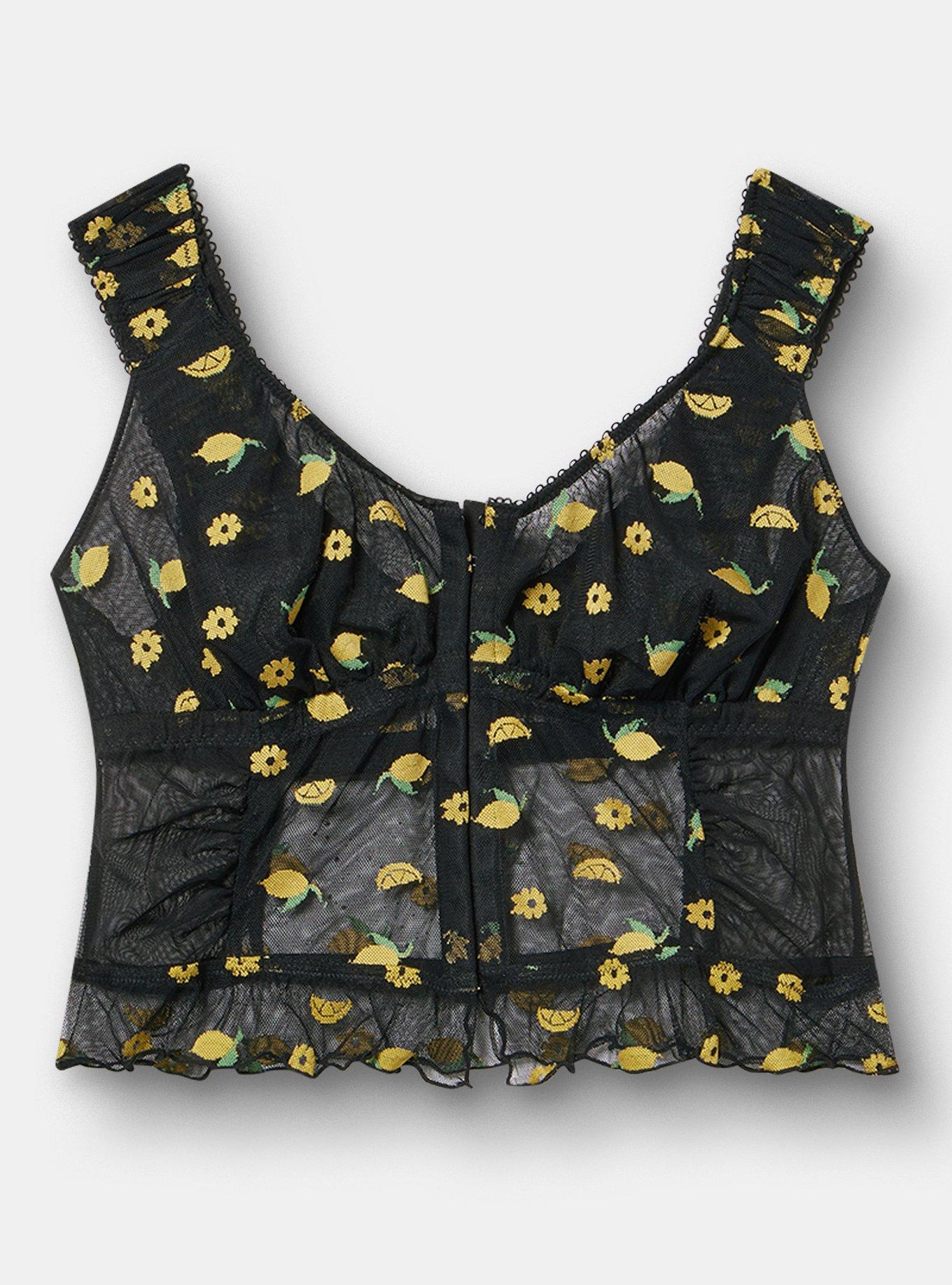 Pretty Lemons Wire-Free Bustier, LEMONS FAUX EMBROIDERY BLACK, hi-res