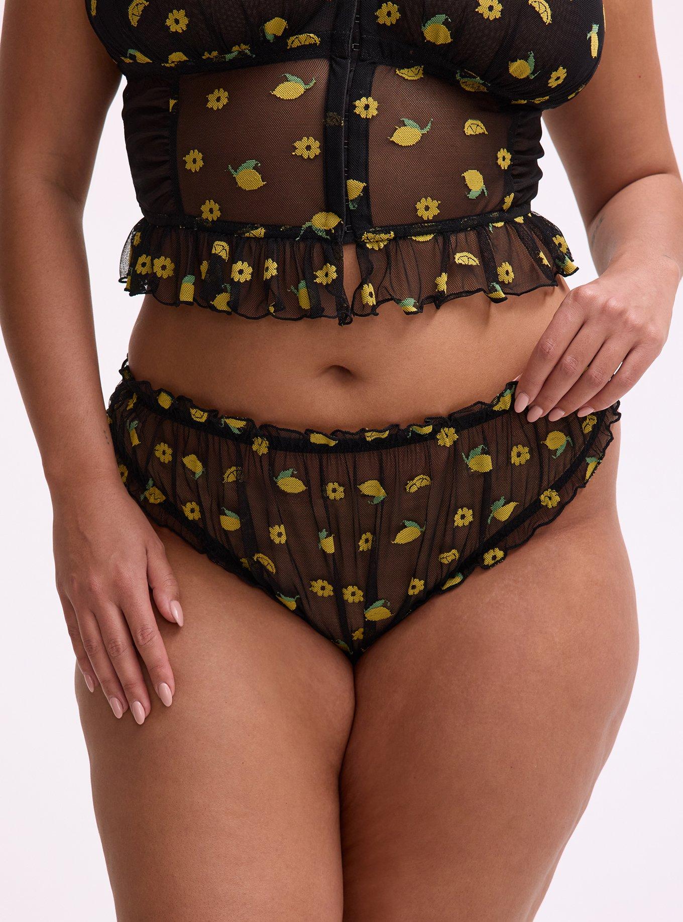 Pretty Lemons Mid-Rise Ruffle Tanga Panty, LEMONS FAUX EMBROIDERY BLACK, alternate