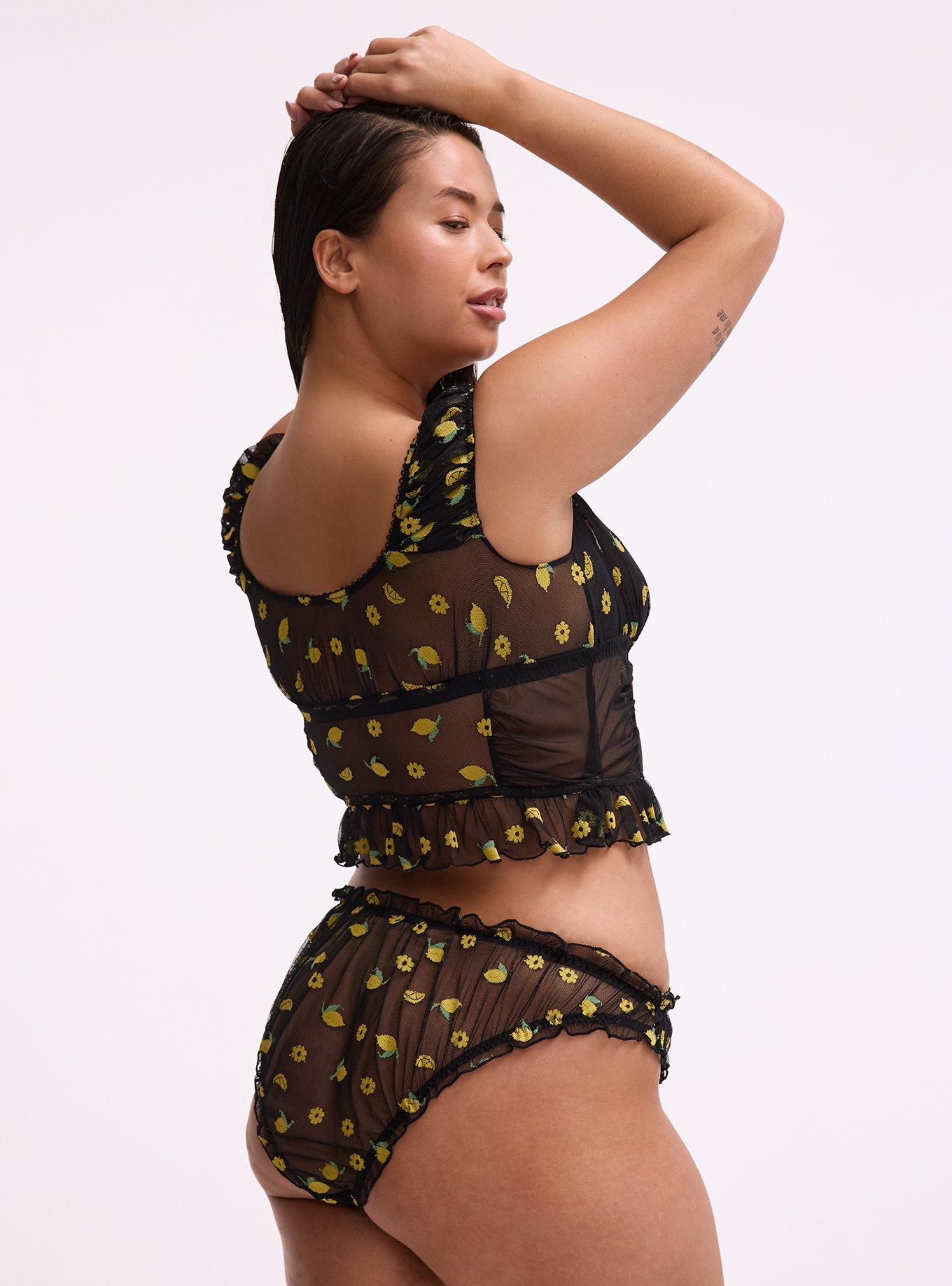 Pretty Lemons Mid-Rise Ruffle Tanga Panty, LEMONS FAUX EMBROIDERY BLACK, alternate