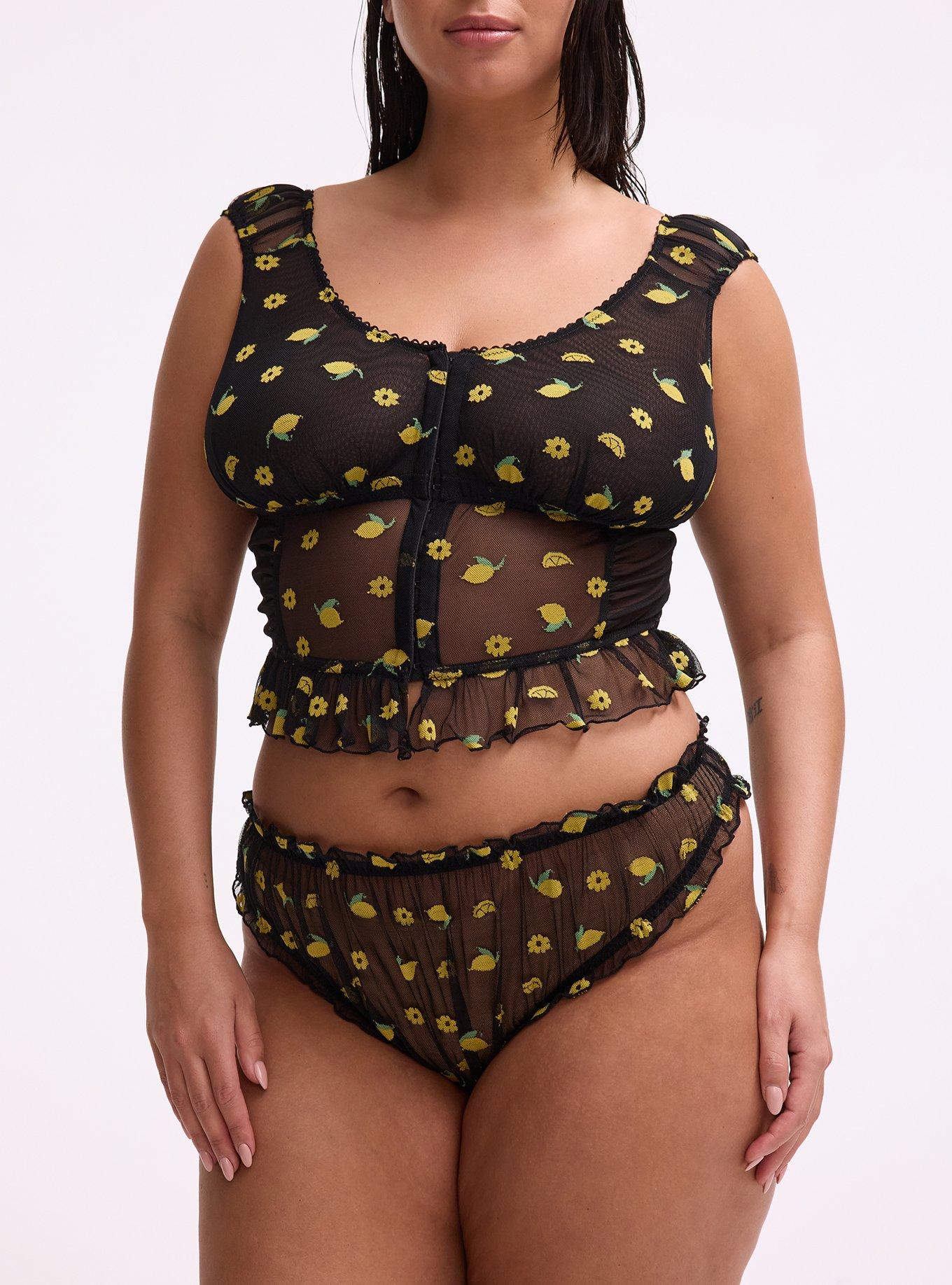 Pretty Lemons Mid-Rise Ruffle Tanga Panty, LEMONS FAUX EMBROIDERY BLACK, alternate