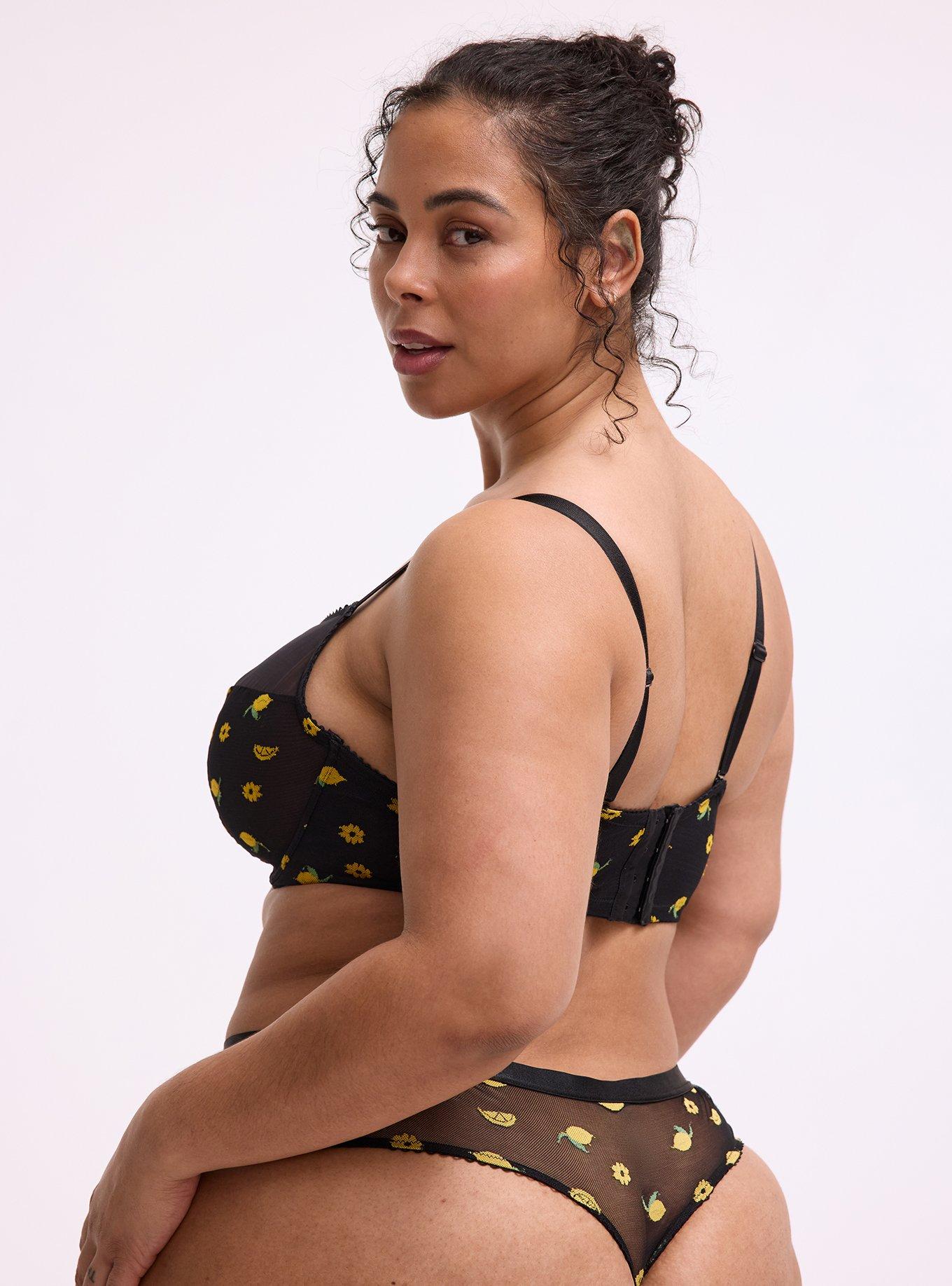 Balconette Unlined Mesh Embroidery Bra, LEMONS FAUX EMBROIDERY BLACK, alternate