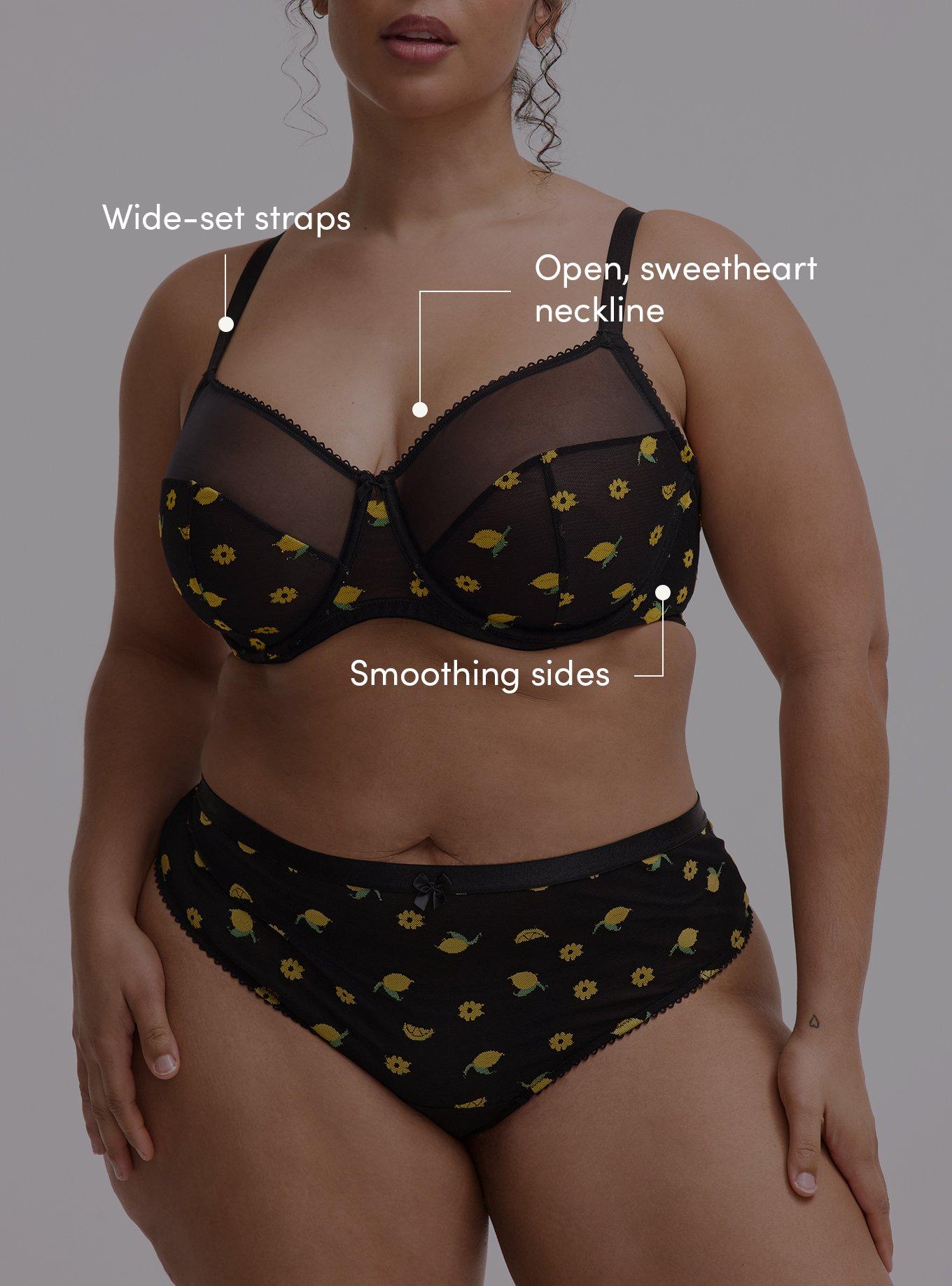 Balconette Unlined Mesh Embroidery Bra, LEMONS FAUX EMBROIDERY BLACK, alternate