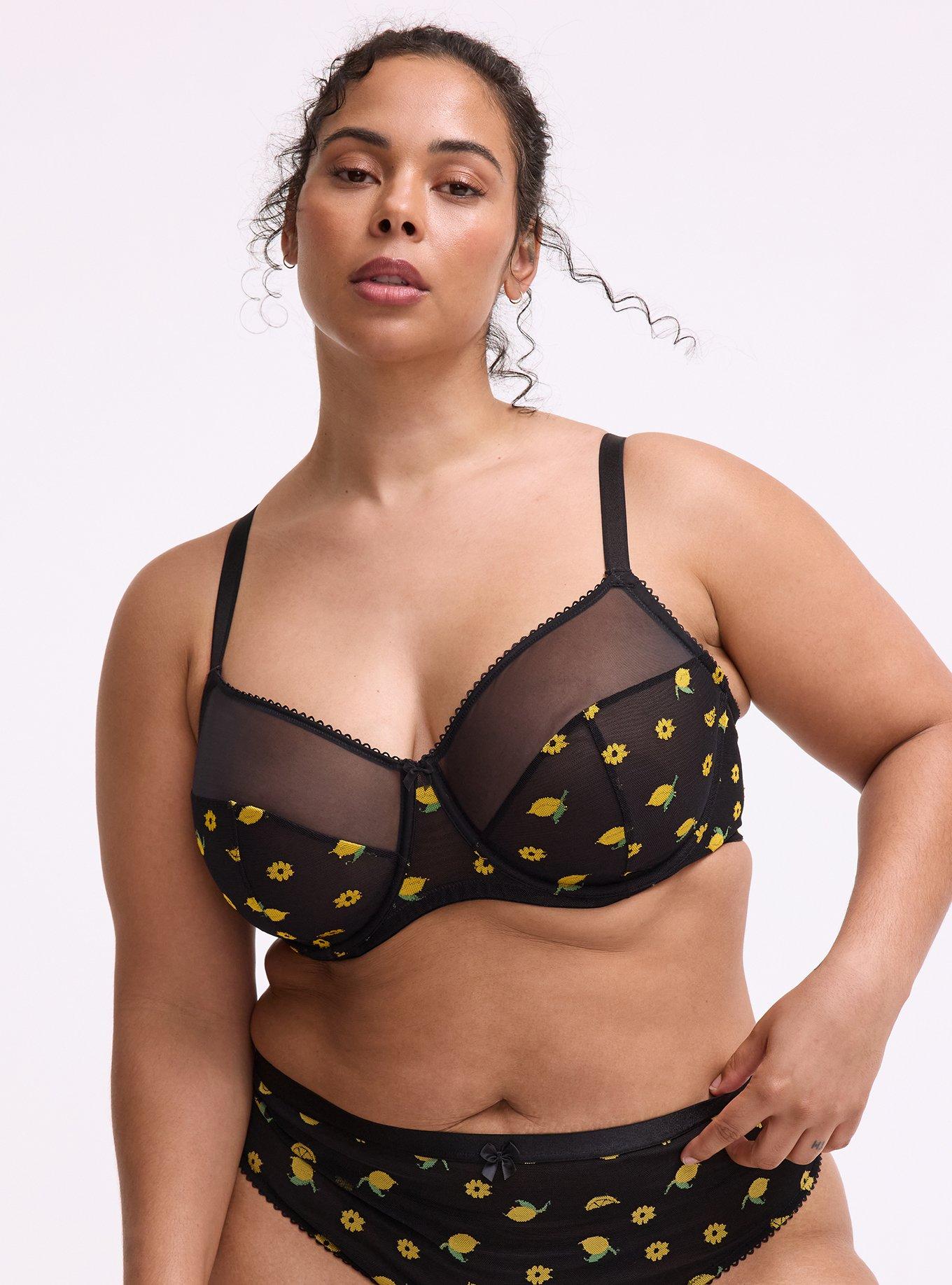 Balconette Unlined Mesh Bra, LEMONS FAUX EMBROIDERY BLACK, hi-res