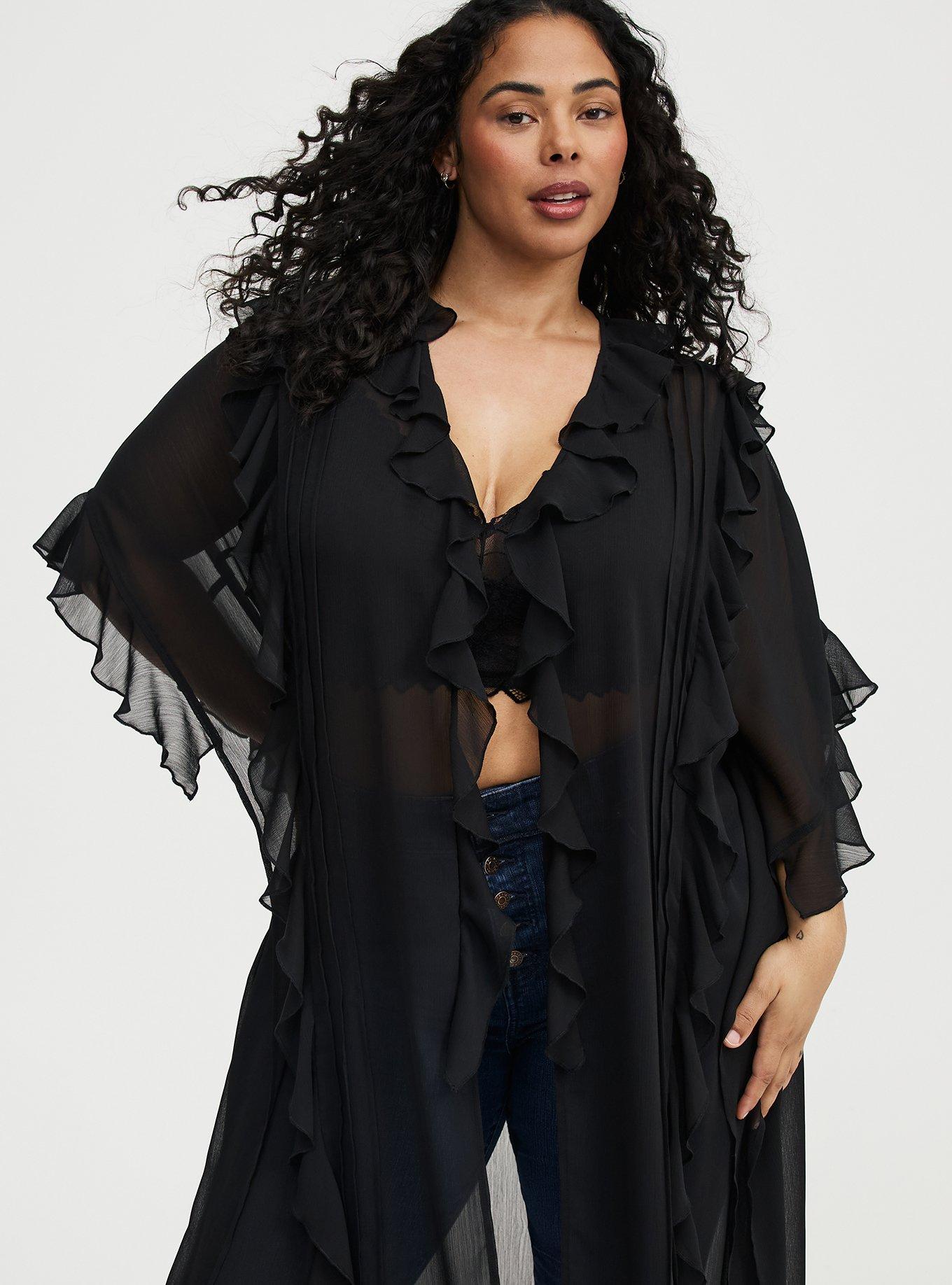 Ruffle Kimono, DEEP BLACK, alternate