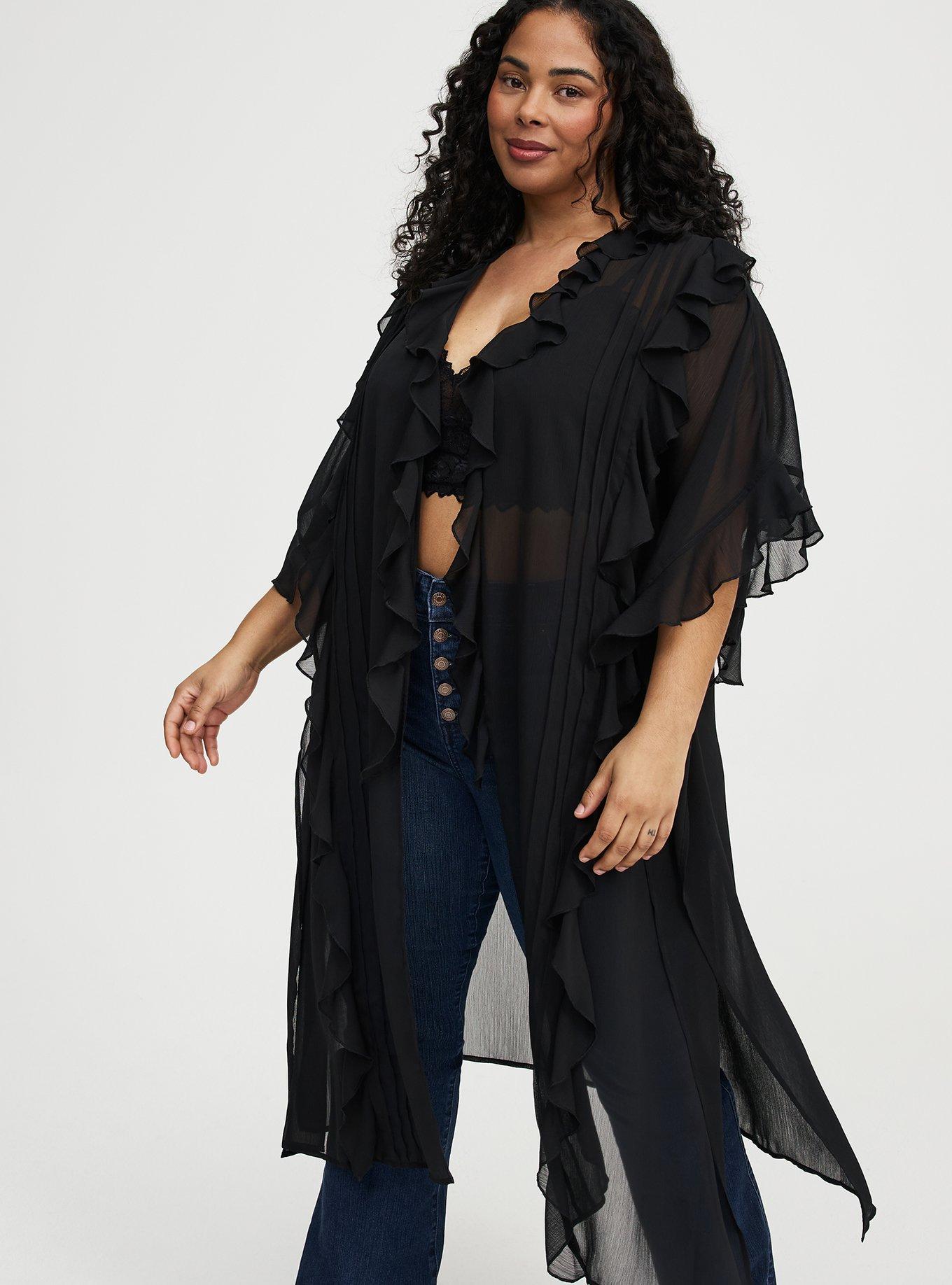 Ruffle Kimono, DEEP BLACK, alternate
