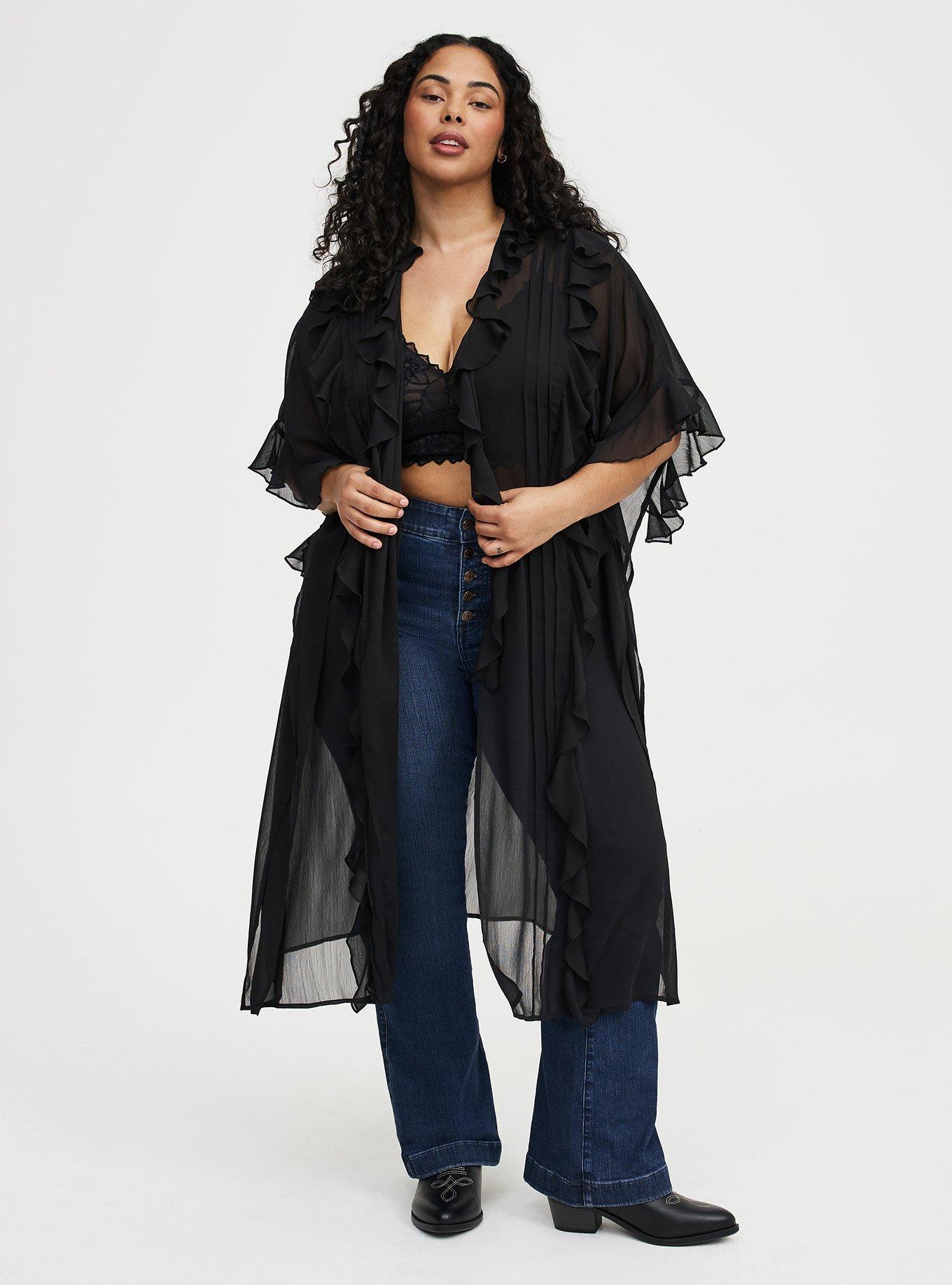 Ruffle Kimono, DEEP BLACK, hi-res