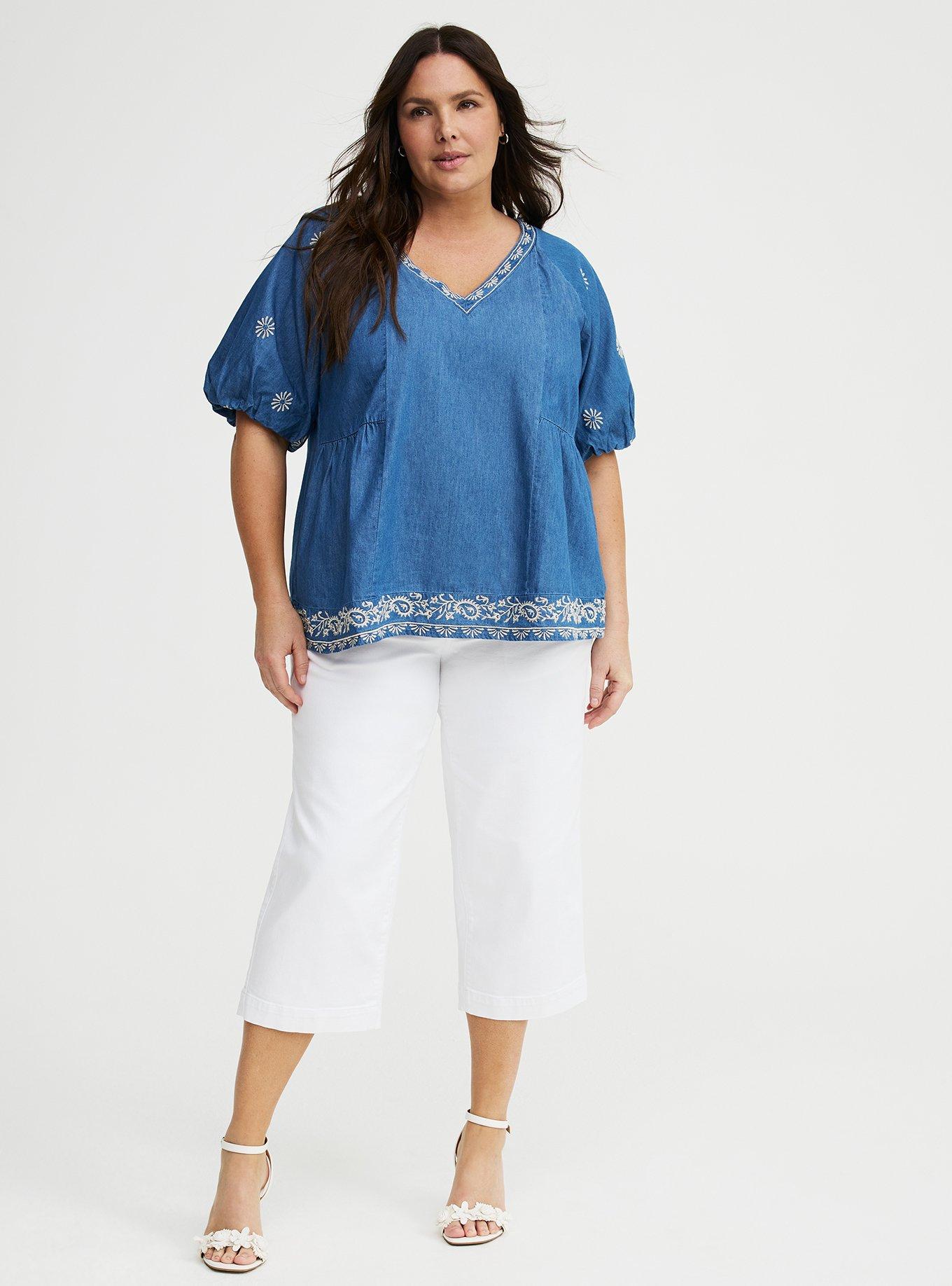 Belle Isle Chambray Bubble Sleeve Top, CHAMBRAY, alternate