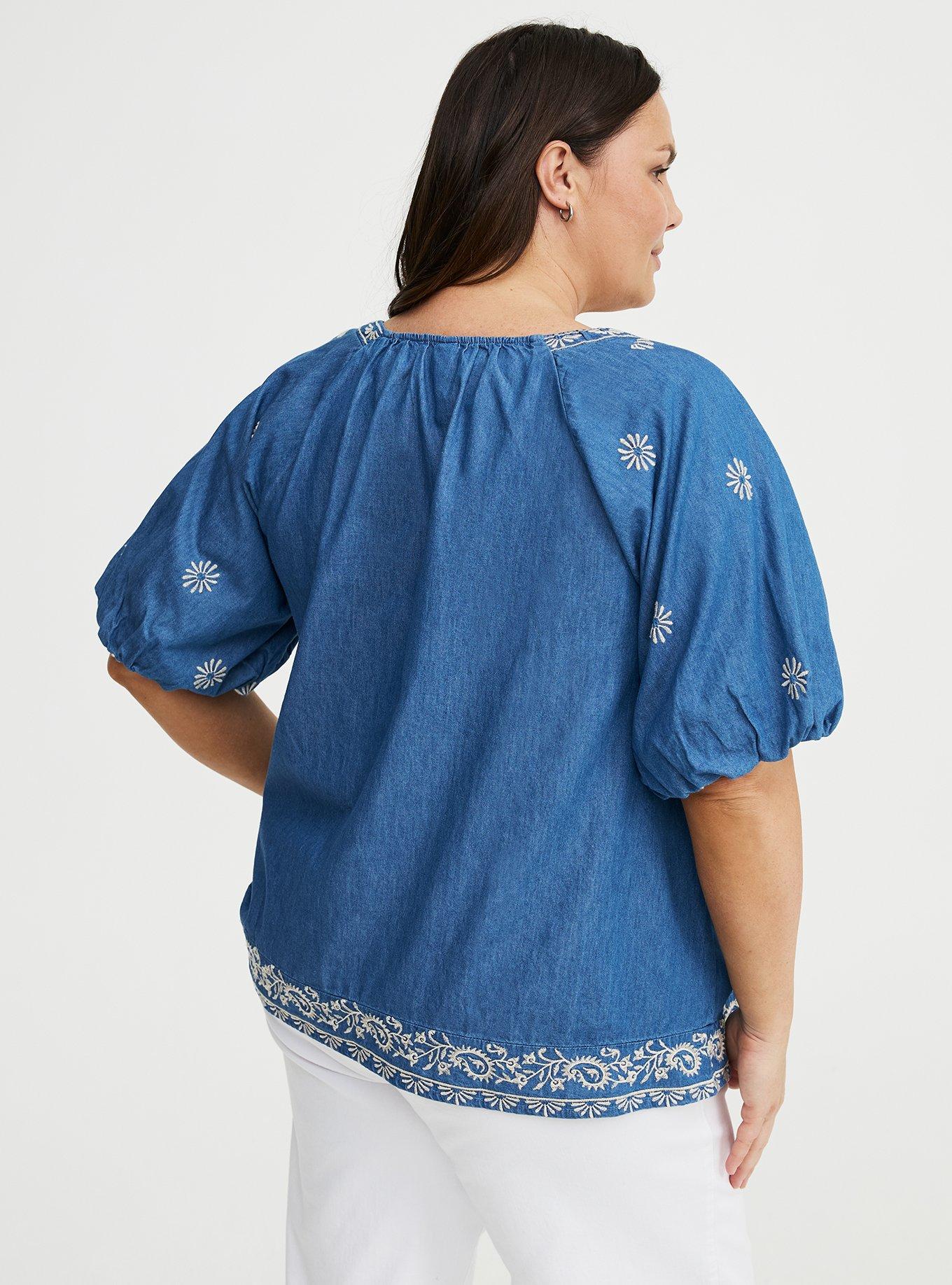 Belle Isle Chambray Bubble Sleeve Top, CHAMBRAY, alternate